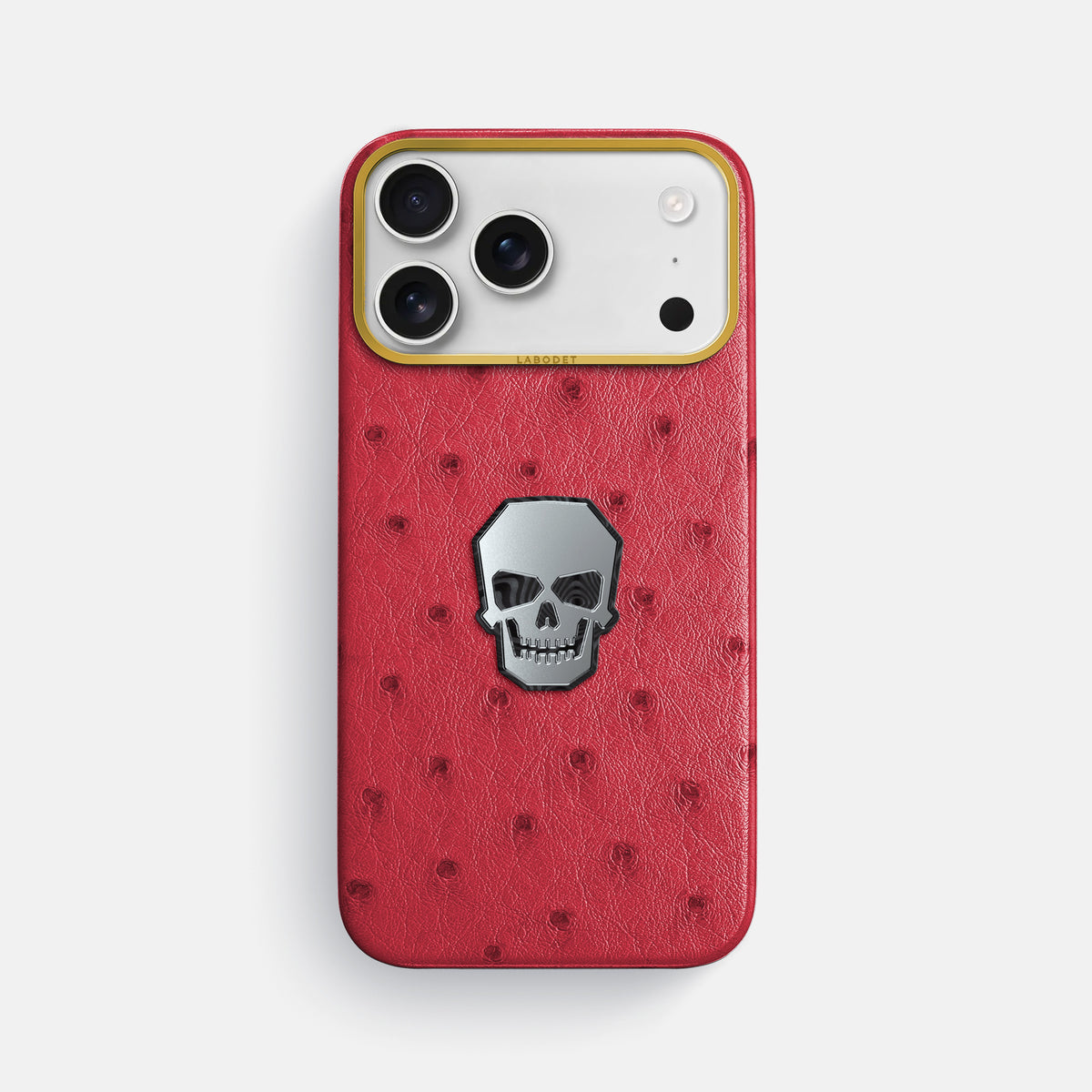 Classic Case With Titanium Skull For iPhone 17 Pro Max In Ostrich -1 | Red-Gold