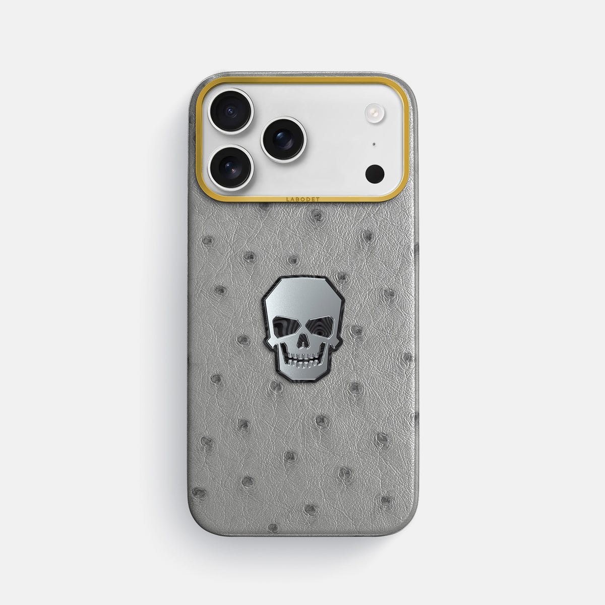 Classic Case With Titanium Skull For iPhone 17 Pro Max In Ostrich -1 | Silver-Gold