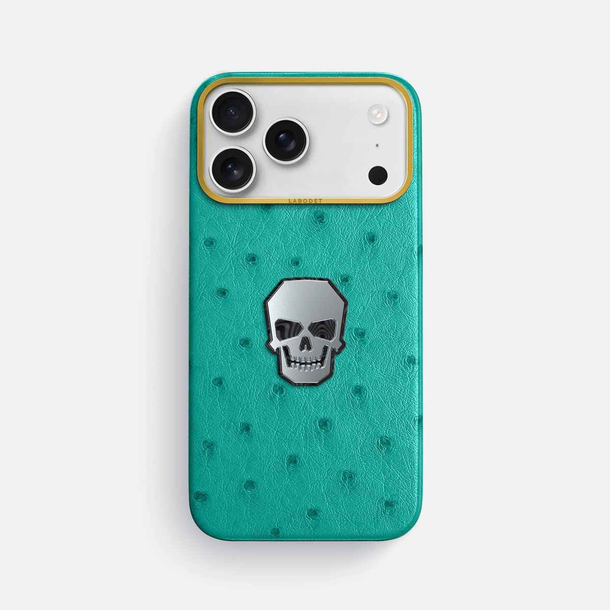 Classic Case With Titanium Skull For iPhone 17 Pro Max In Ostrich -1 | Turquoise-Gold