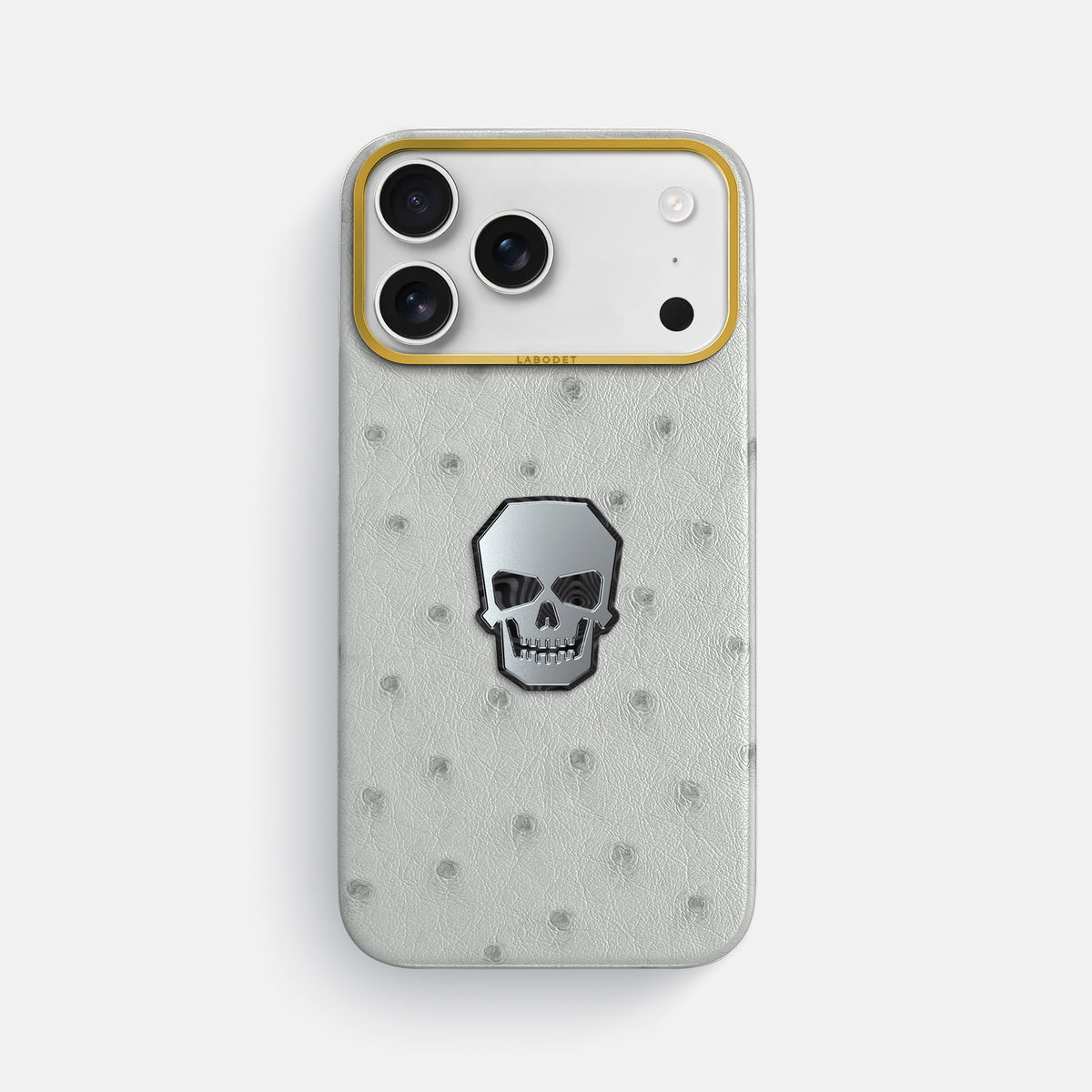 Classic Case With Titanium Skull For iPhone 17 Pro Max In Ostrich -1 | White-Gold