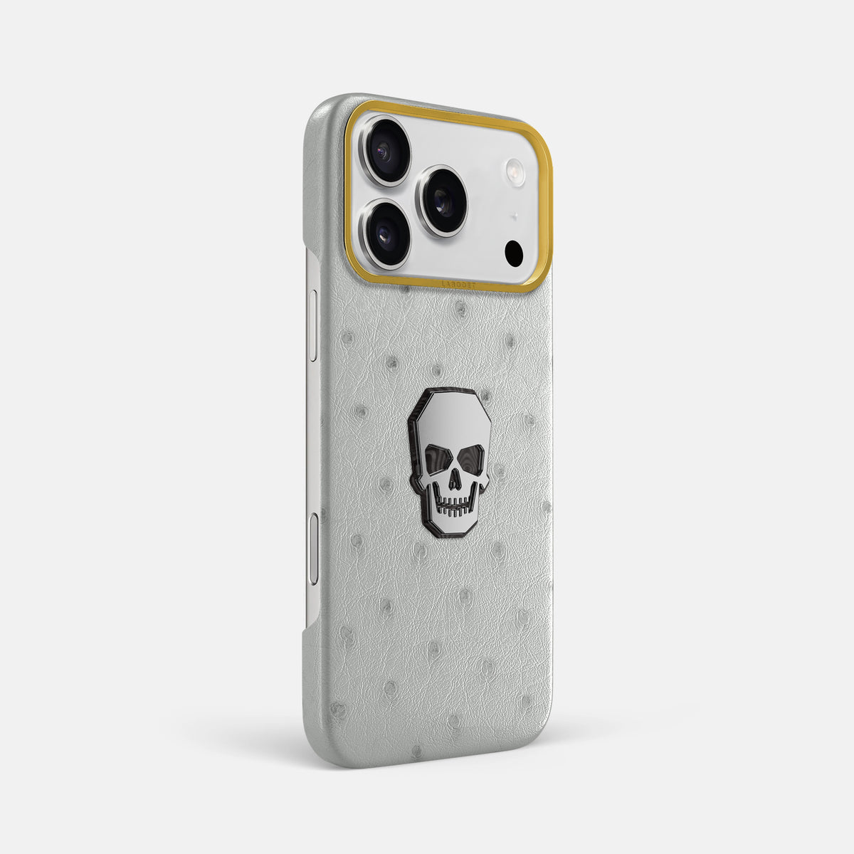 Classic Case With Titanium Skull For iPhone 17 Pro Max In Ostrich -2 | White-Gold