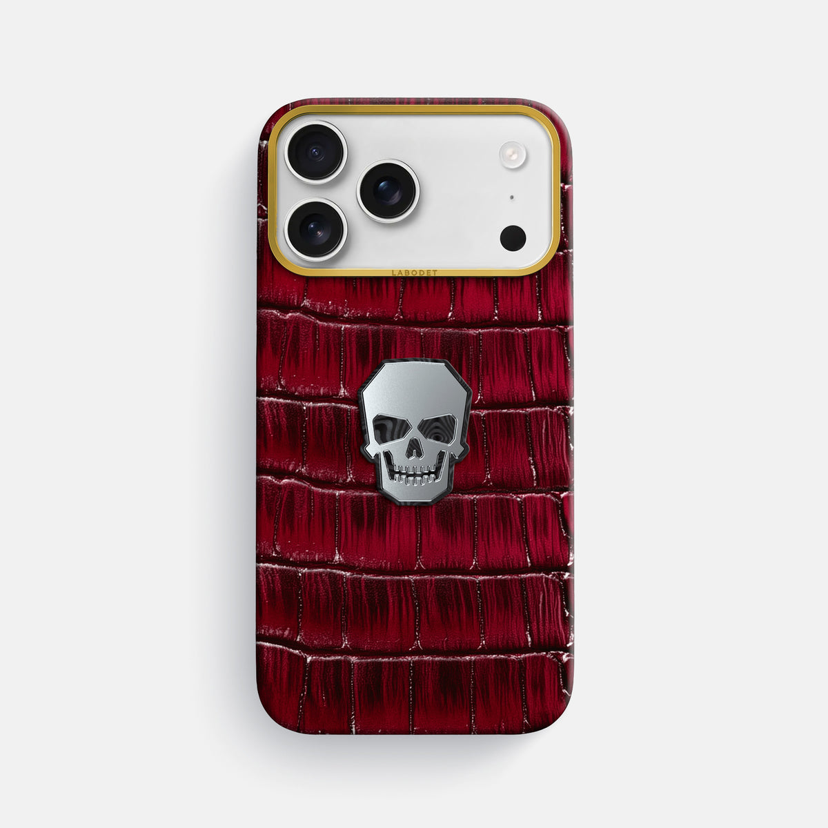 Classic Case With Titanium Skull For iPhone 17 Pro Max In Patina Alligator -1 | Havana-Burgundy-Gold