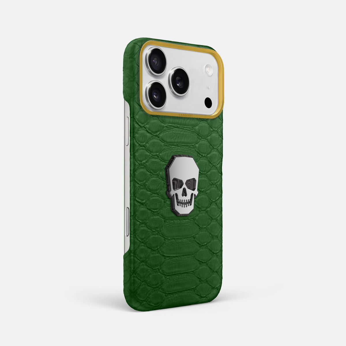 Classic Case With Titanium Skull For iPhone 17 Pro Max In Python -2 | Green-Gold