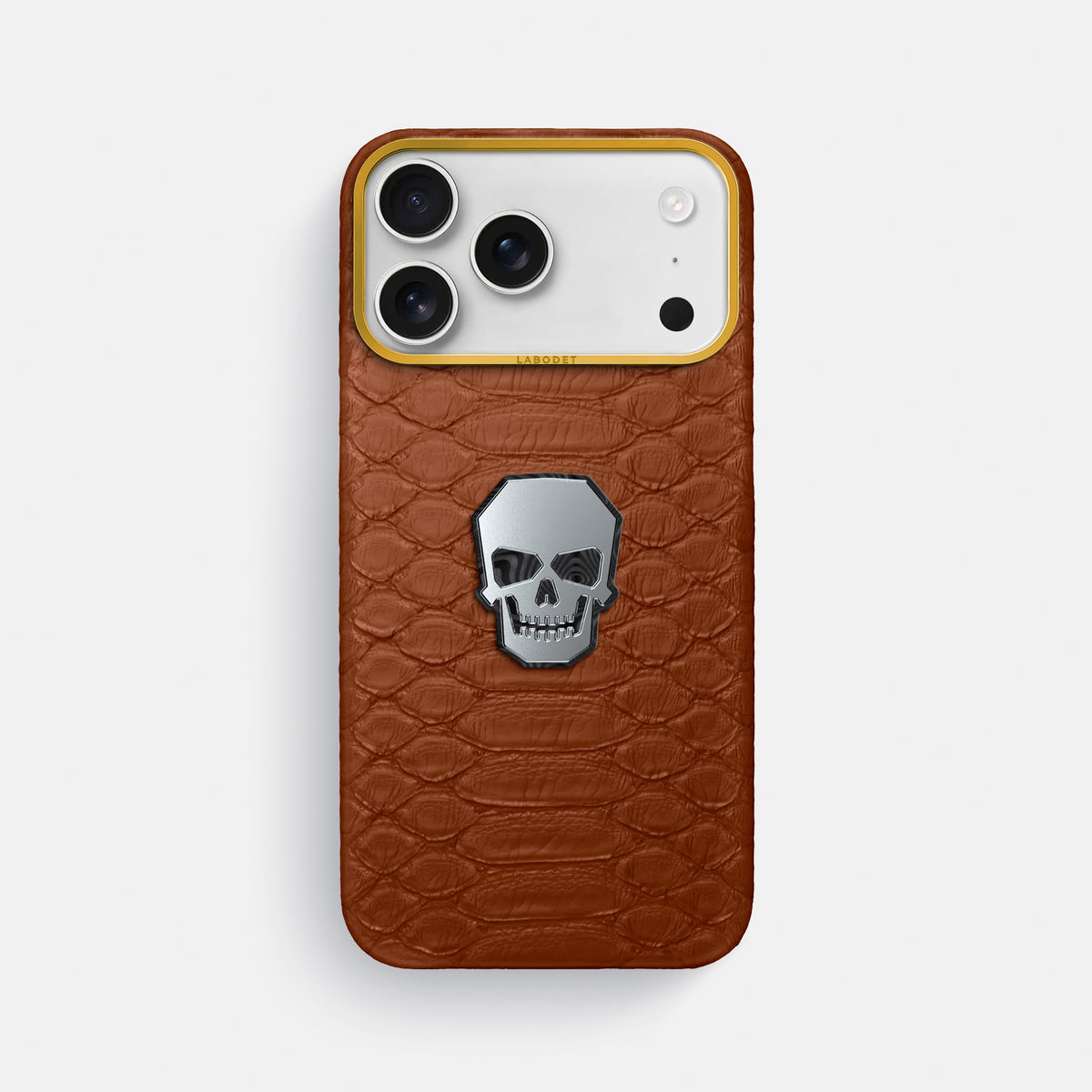 Classic Case With Titanium Skull For iPhone 17 Pro Max In Python -1 | Medium-Brown-Gold