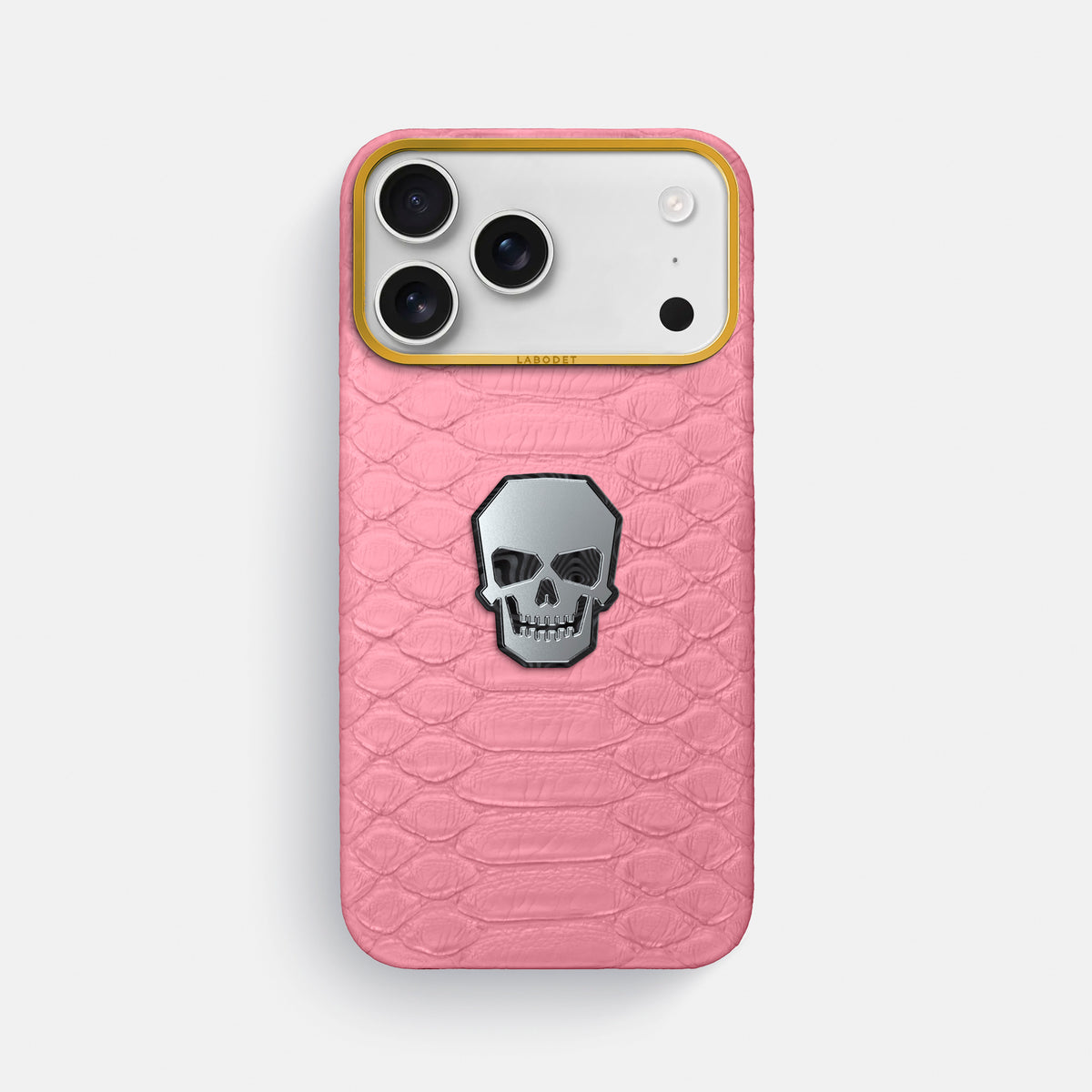 Classic Case With Titanium Skull For iPhone 17 Pro Max In Python -1 | Pink-Gold