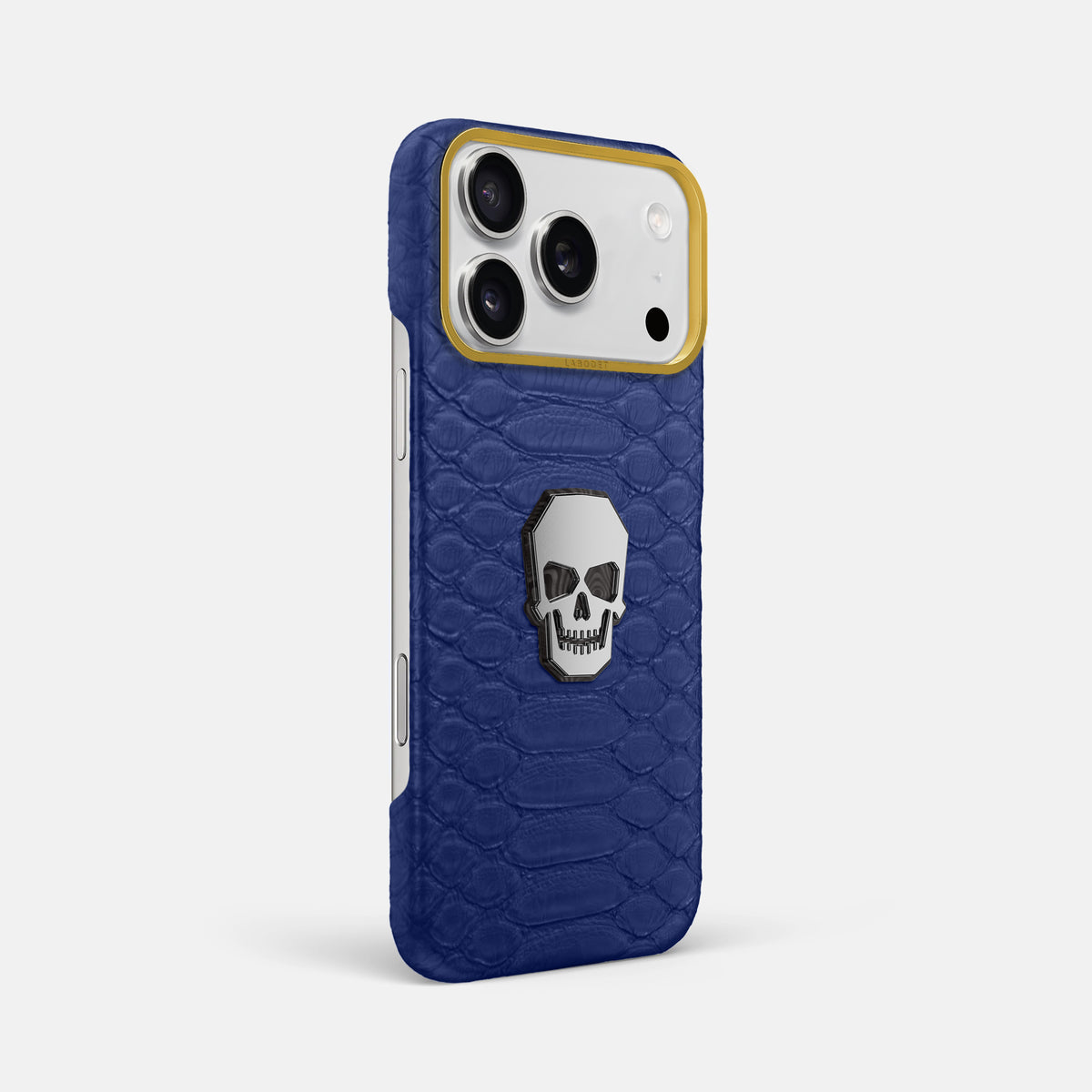 Classic Case With Titanium Skull For iPhone 17 Pro Max In Python -2 | Royal-Blue-Gold