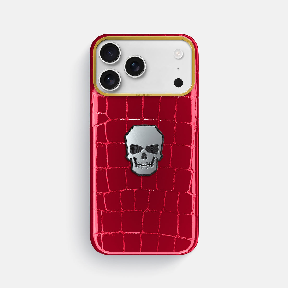 Classic Case With Titanium Skull For iPhone 17 Pro Max In Shiny Alligator -1 | Cherry-Gold
