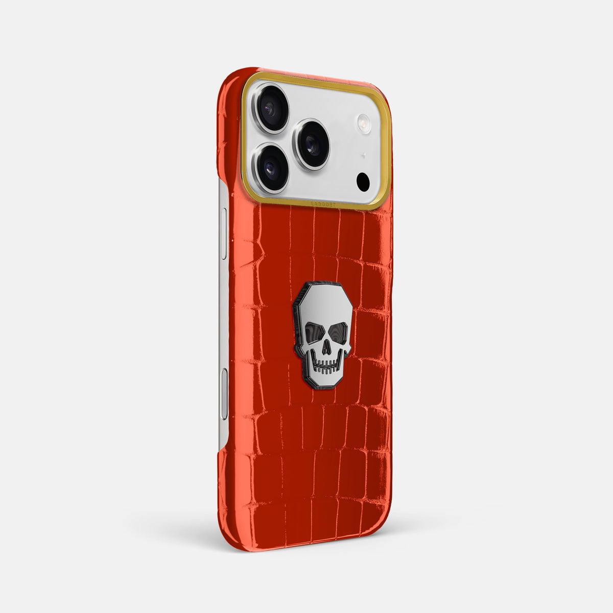 Classic Case With Titanium Skull For iPhone 17 Pro Max In Shiny Alligator -2 | Orange-Gold