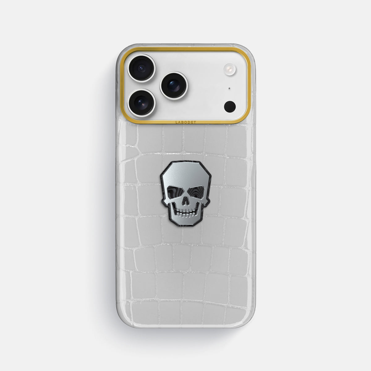 Classic Case With Titanium Skull For iPhone 17 Pro Max In Shiny Alligator -1 | White-Gold