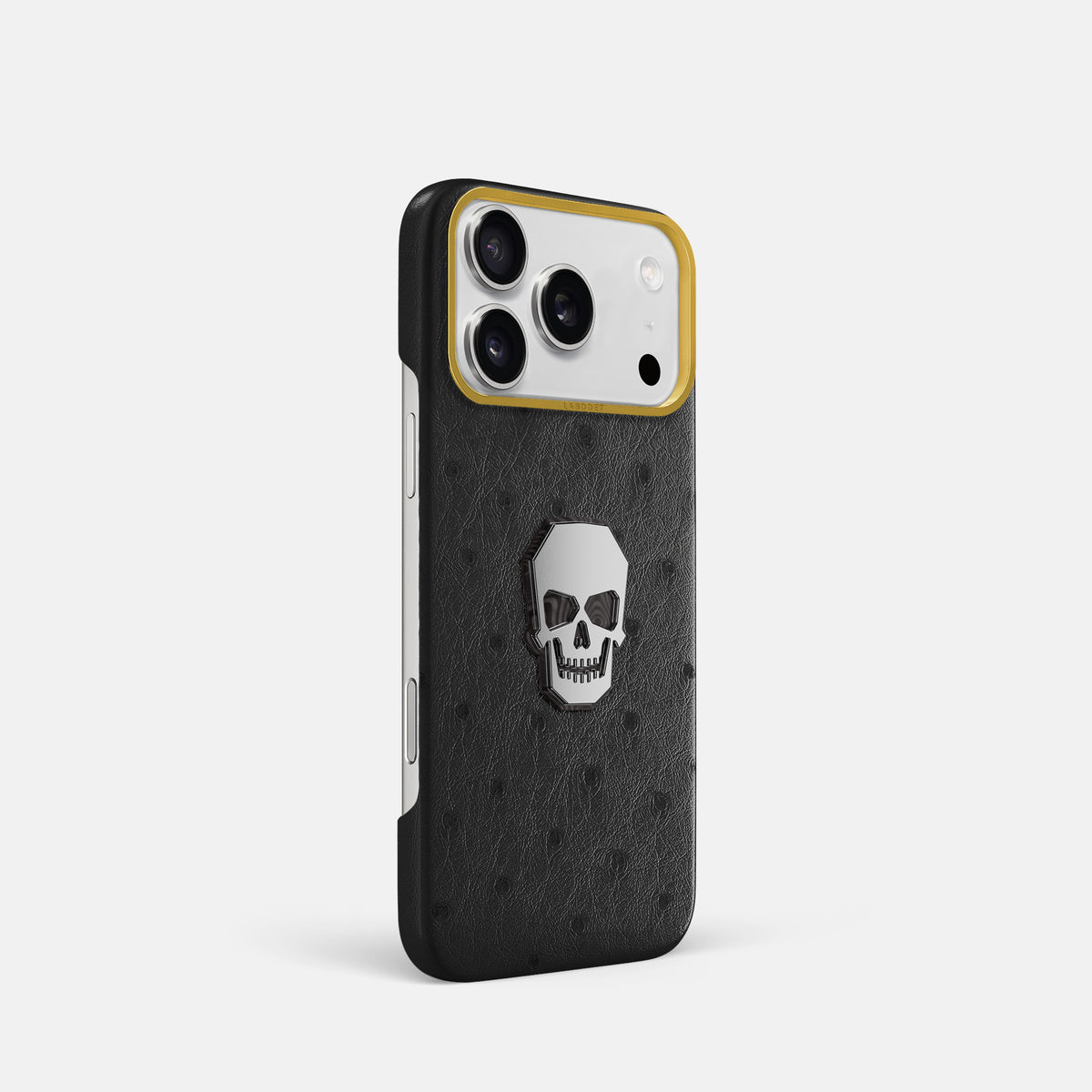 Classic Case With Titanium Skull For iPhone 17 Pro In Ostrich -2 | Black-Gold