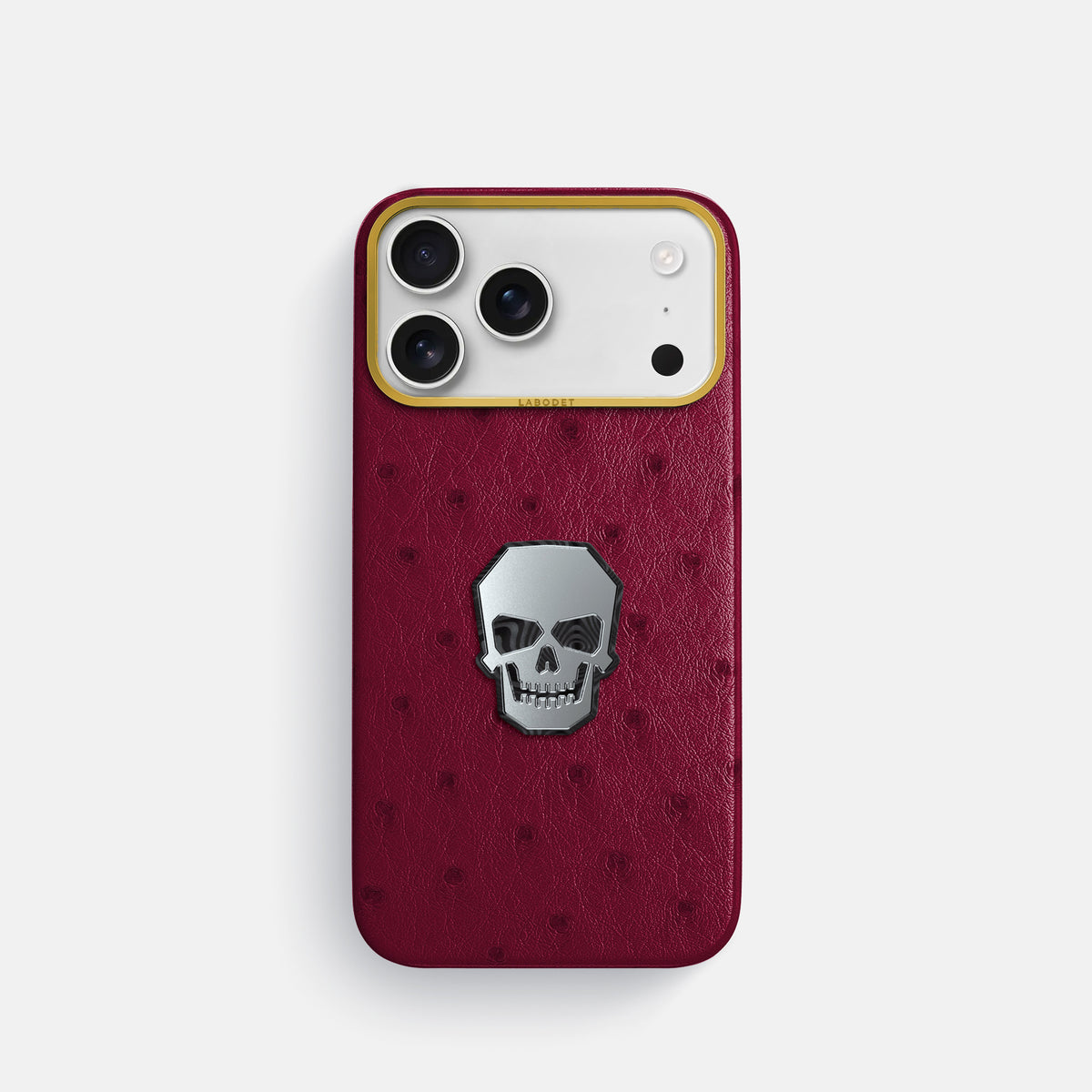 Classic Case With Titanium Skull For iPhone 17 Pro In Ostrich -1 | Bordeaux-Gold