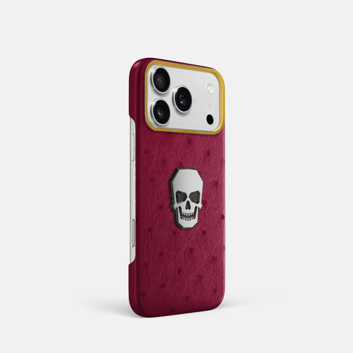Classic Case With Titanium Skull For iPhone 17 Pro In Ostrich -2 | Bordeaux-Gold