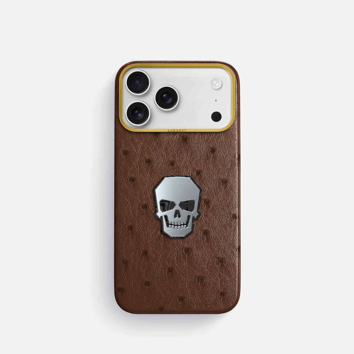 Classic Case With Titanium Skull For iPhone 17 Pro In Ostrich -1 | Chocolate-Gold