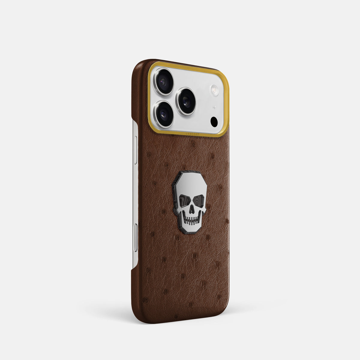 Classic Case With Titanium Skull For iPhone 17 Pro In Ostrich -2 | Chocolate-Gold