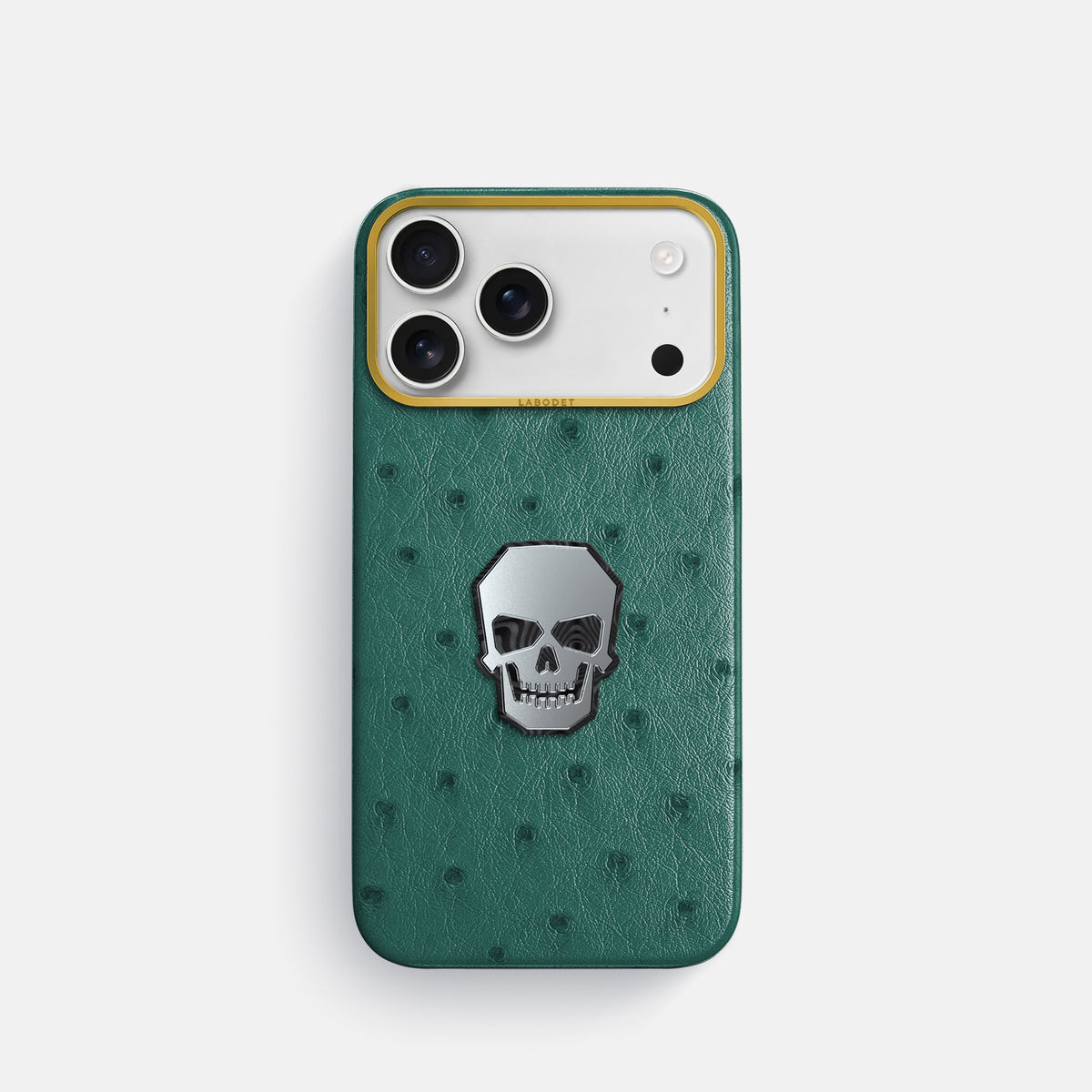 Classic Case With Titanium Skull For iPhone 17 Pro In Ostrich -1 | Forest-Green-Gold