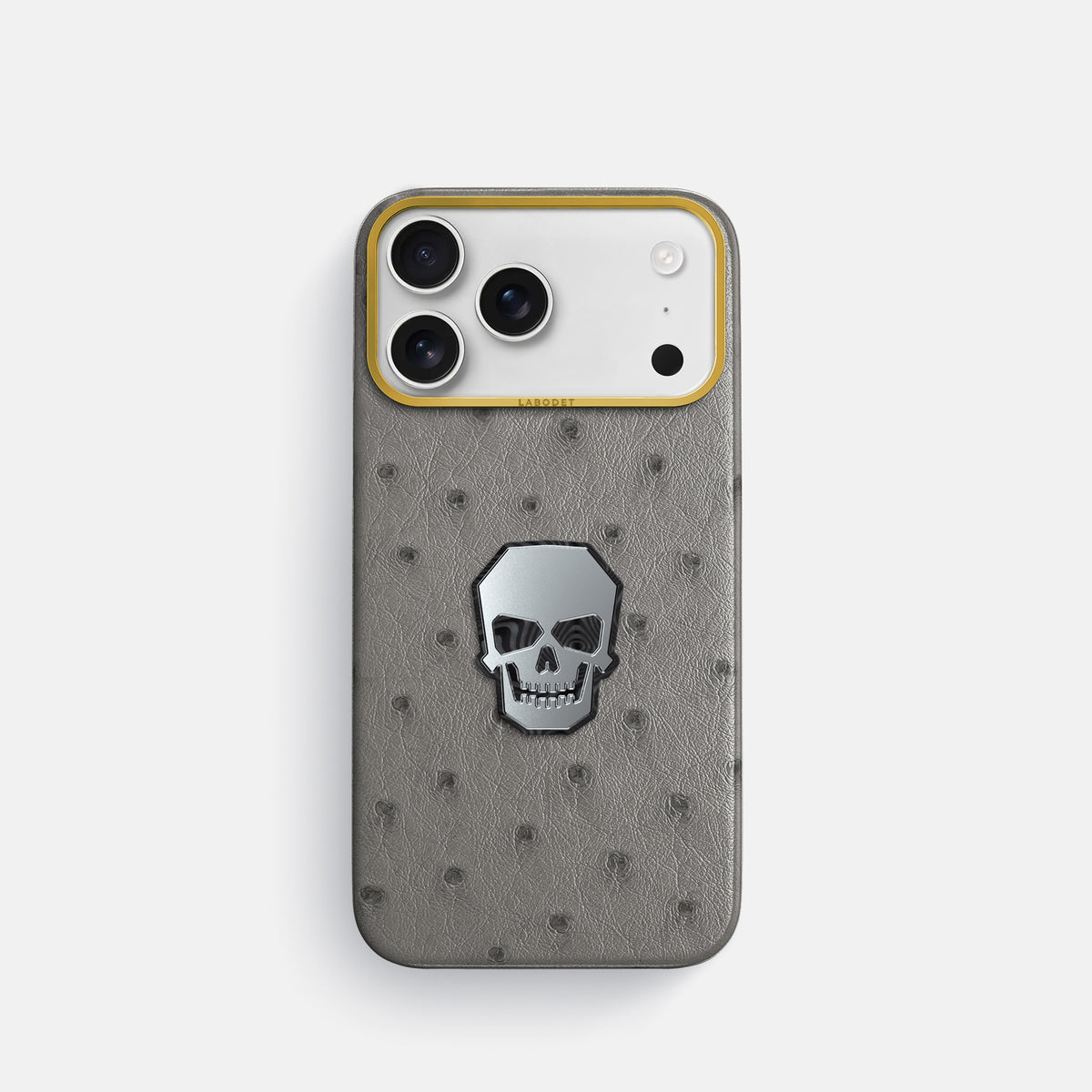 Classic Case With Titanium Skull For iPhone 17 Pro In Ostrich -1 | Grey-Gold