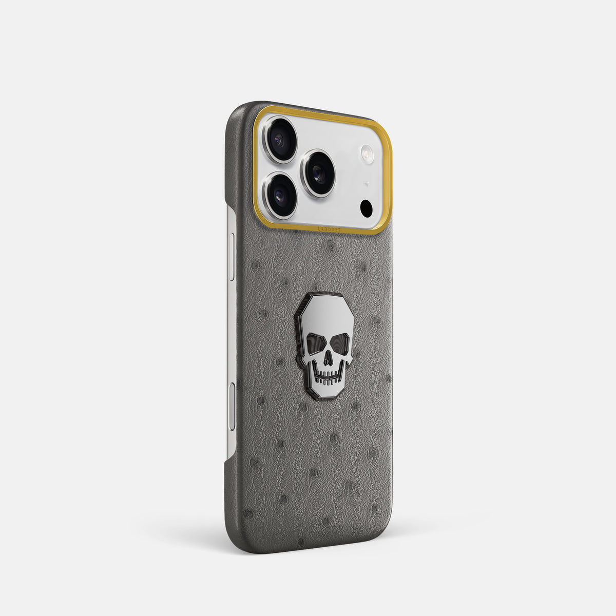 Classic Case With Titanium Skull For iPhone 17 Pro In Ostrich -2 | Grey-Gold