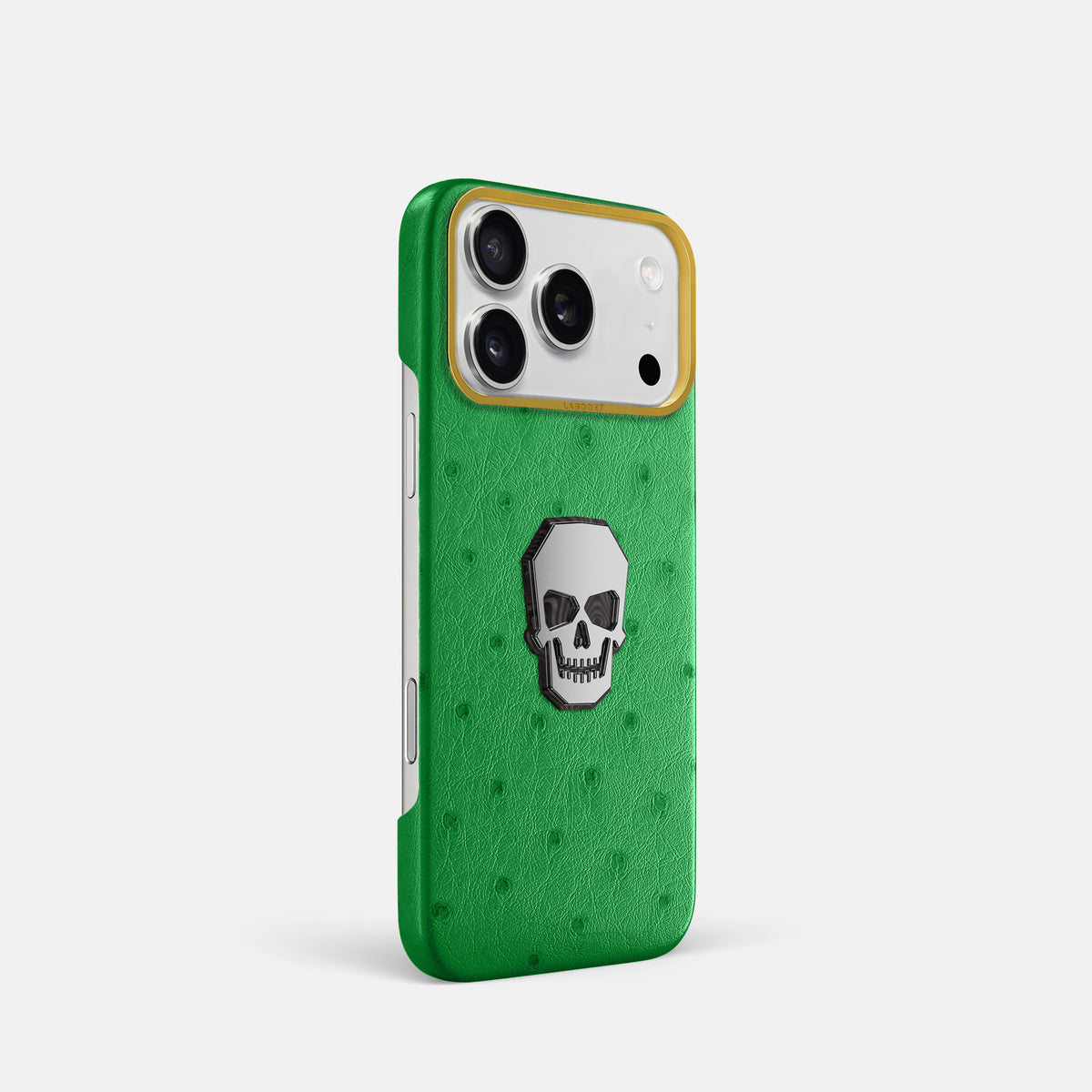 Classic Case With Titanium Skull For iPhone 17 Pro In Ostrich -2 | Kentucky-Green-Gold