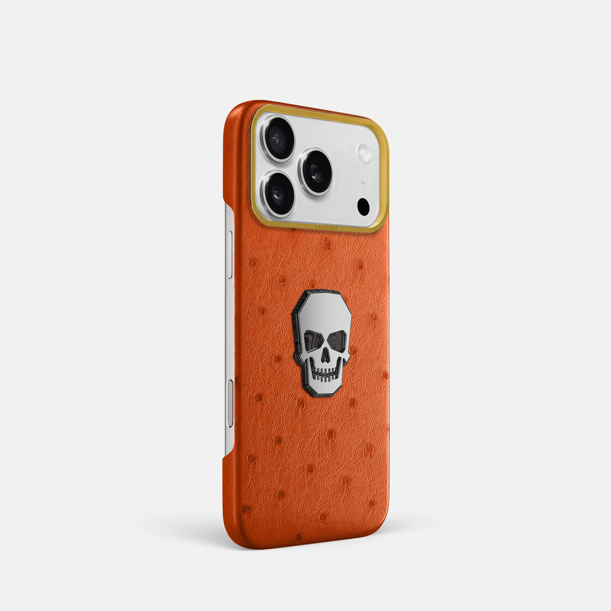 Classic Case With Titanium Skull For iPhone 17 Pro In Ostrich -2 | Orange-Gold