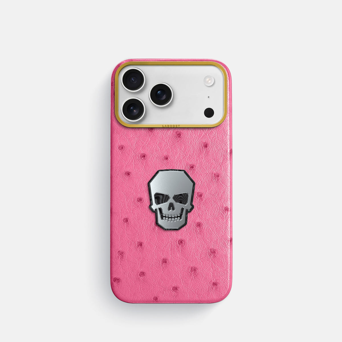 Classic Case With Titanium Skull For iPhone 17 Pro In Ostrich -1 | Pink-Gold