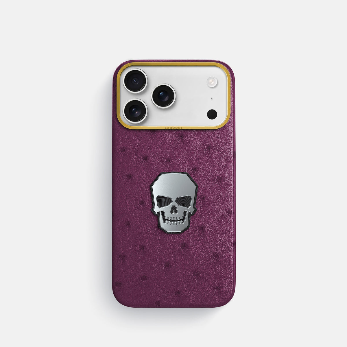 Classic Case With Titanium Skull For iPhone 17 Pro In Ostrich -1 | Purple-Gold