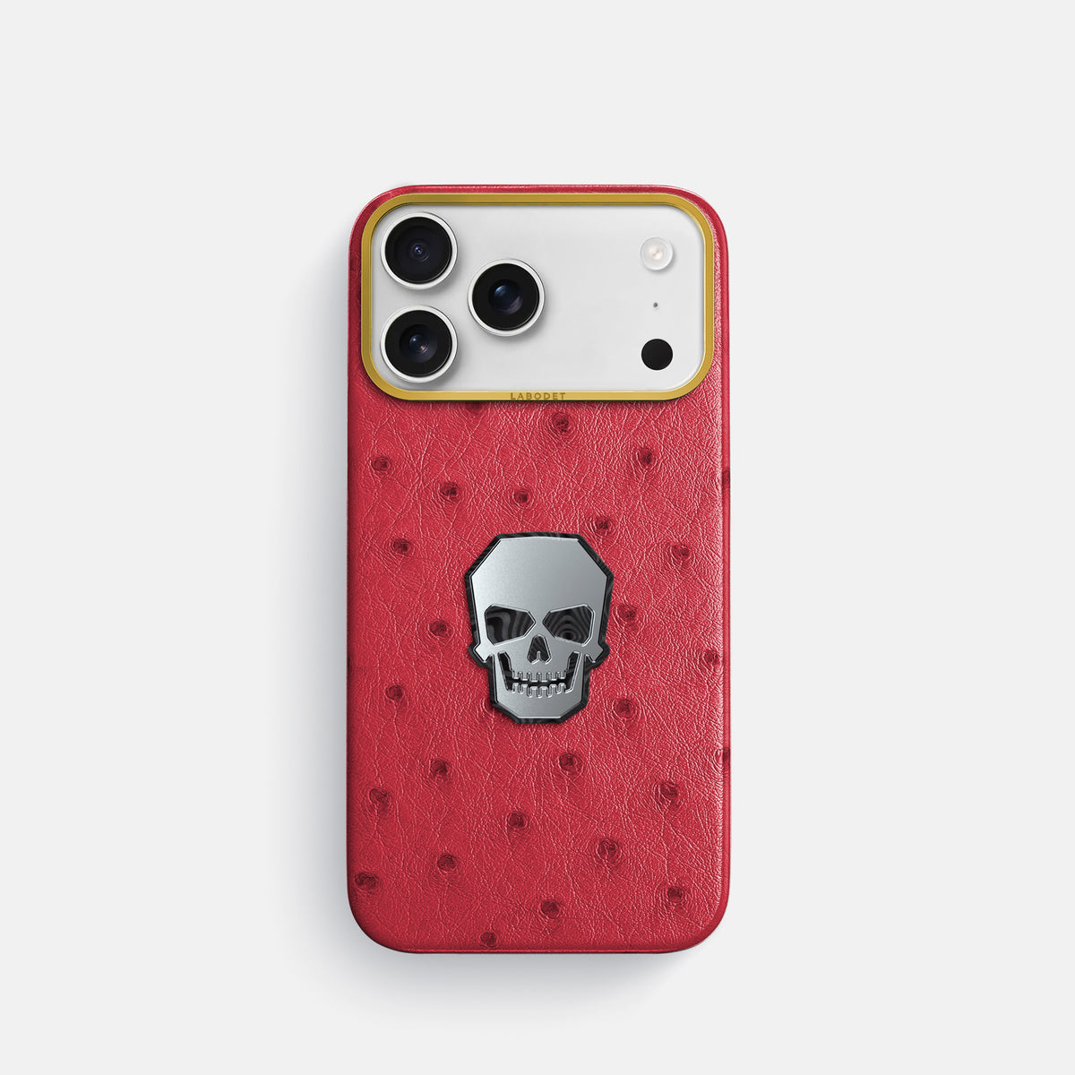 Classic Case With Titanium Skull For iPhone 17 Pro In Ostrich -1 | Red-Gold