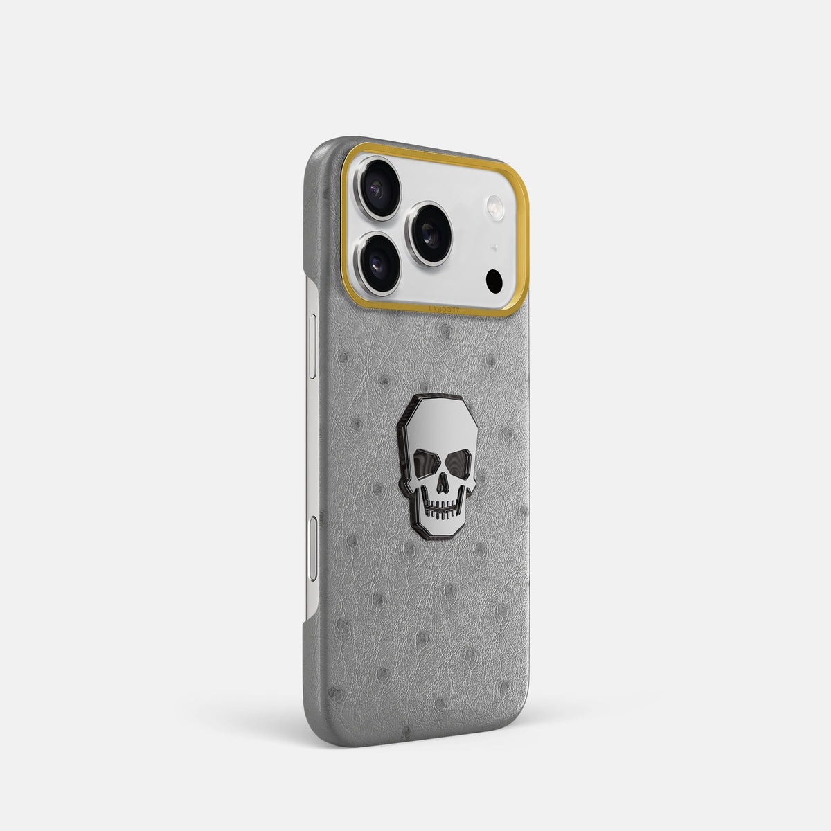 Classic Case With Titanium Skull For iPhone 17 Pro In Ostrich -2 | Silver-Gold
