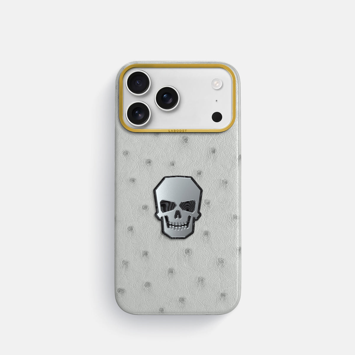 Classic Case With Titanium Skull For iPhone 17 Pro In Ostrich -1 | White-Gold