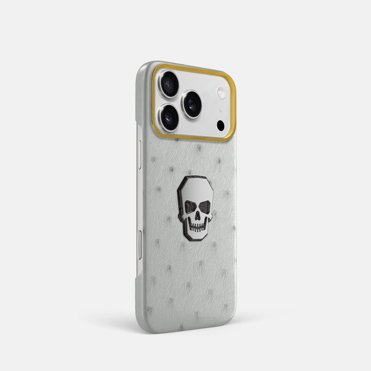 Classic Case With Titanium Skull For iPhone 17 Pro In Ostrich -2 | White-Gold
