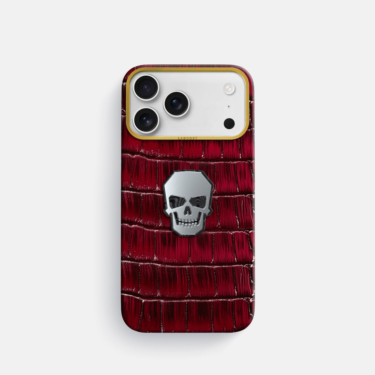 Classic Case With Titanium Skull For iPhone 17 Pro In Patina Alligator -1 | Havana-Burgundy-Gold