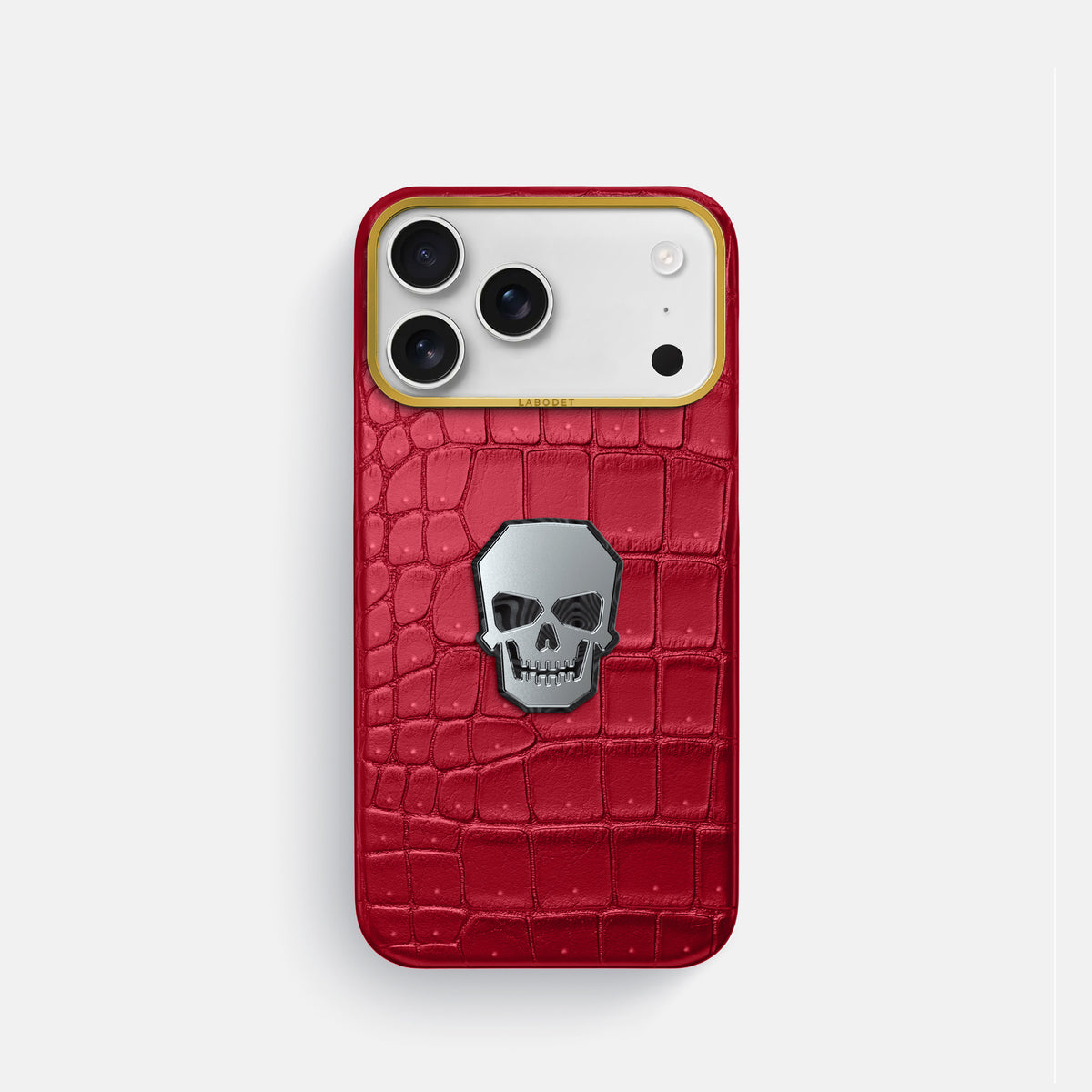 Classic Case With Titanium Skull For iPhone 17 Pro In Porosus Crocodile -1 | Burgundy-Gold