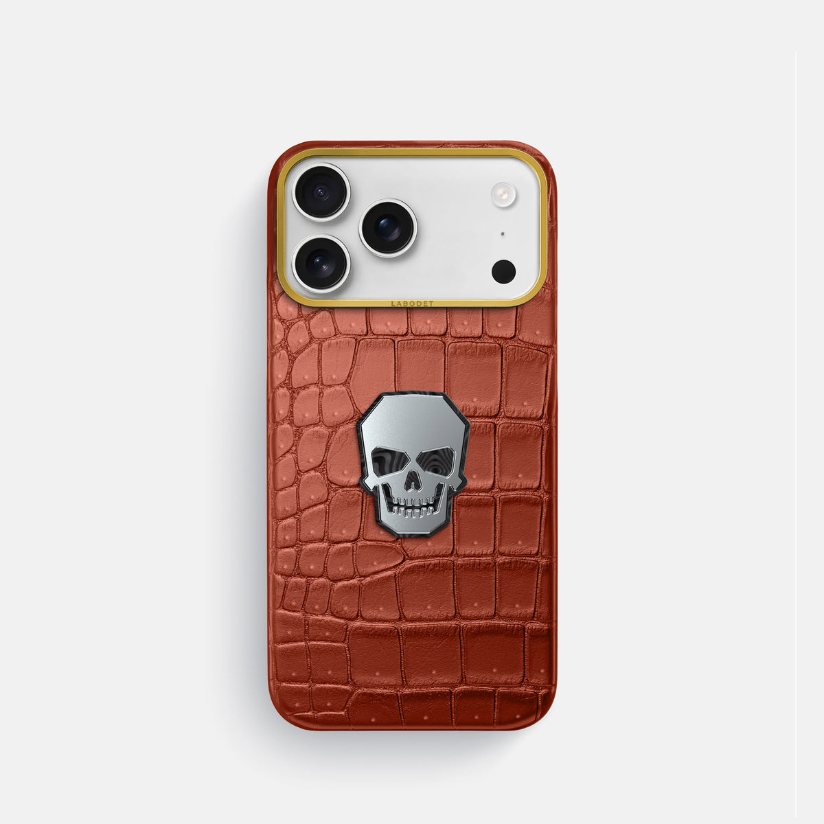 Classic Case With Titanium Skull For iPhone 17 Pro In Porosus Crocodile -1 | Nuts-Gold