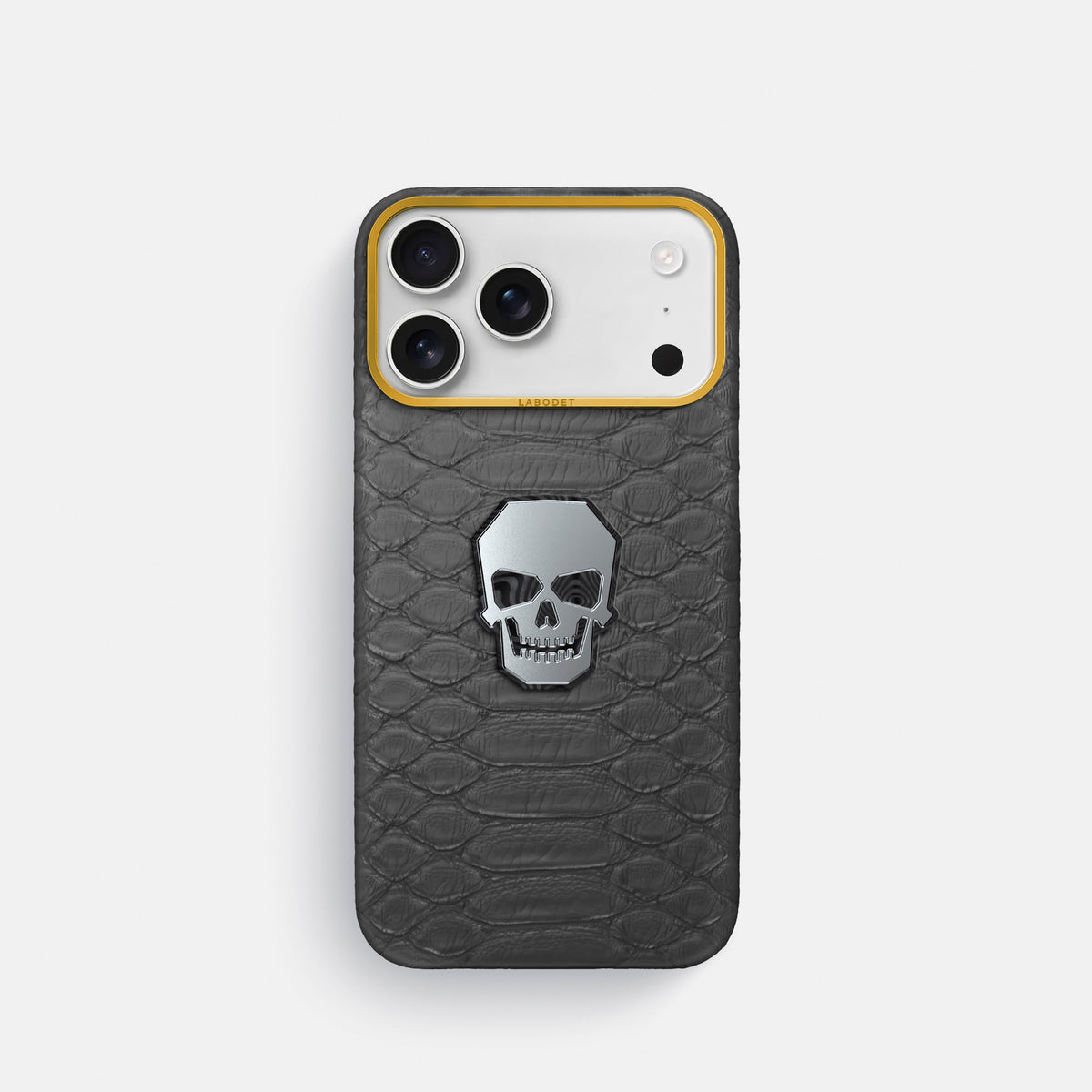 Classic Case With Titanium Skull For iPhone 17 Pro In Python -1 | Grey-Gold