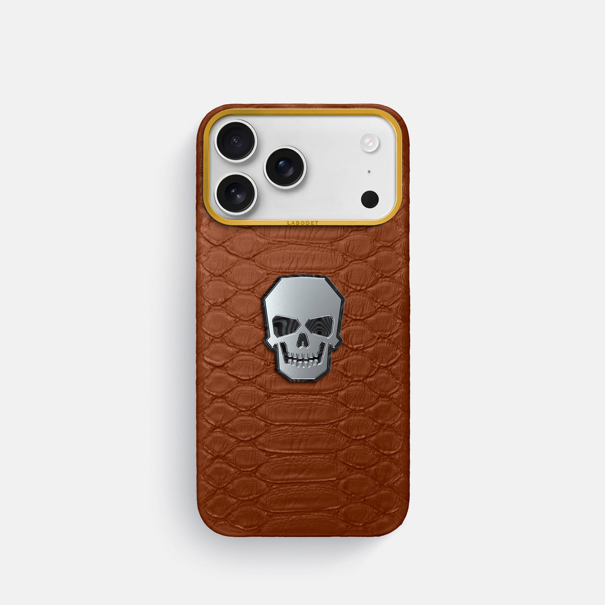Classic Case With Titanium Skull For iPhone 17 Pro In Python -1 | Medium-Brown-Gold