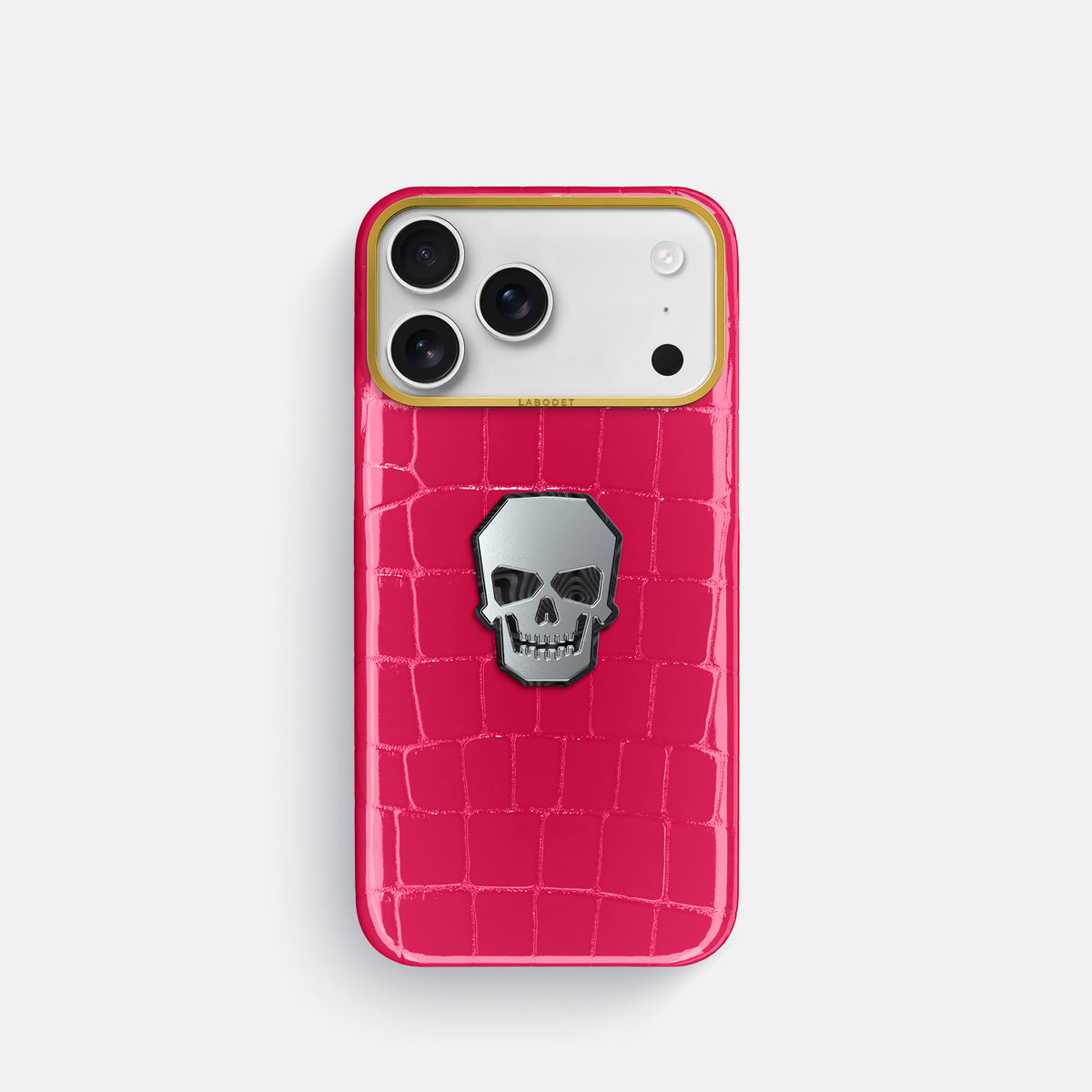 Classic Case With Titanium Skull For iPhone 17 Pro In Shiny Alligator -1 | Pink-Panther-Gold