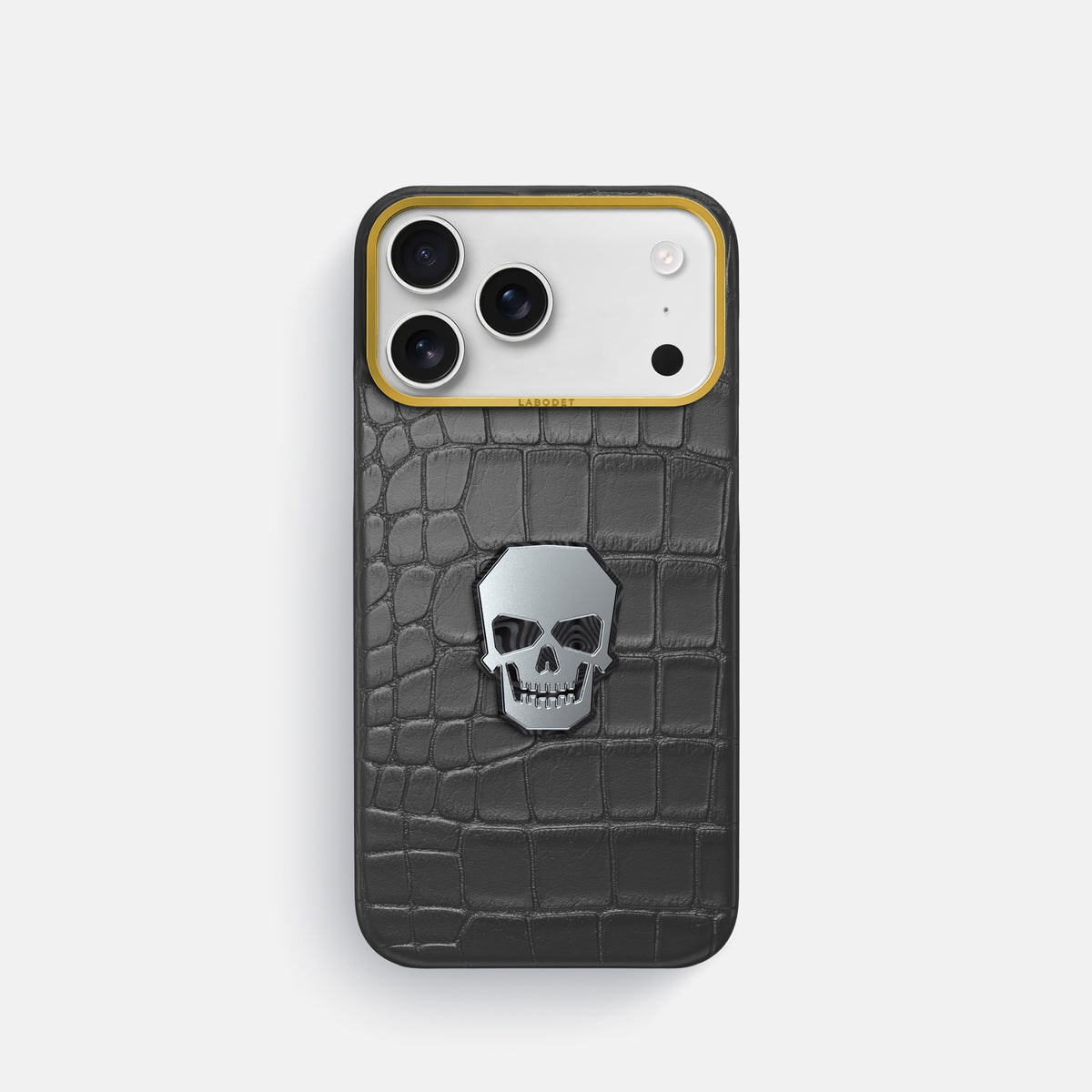 Classic Case With Titanium Skull For iPhone 18 Pro In Alligator -1 | Grey-Gold