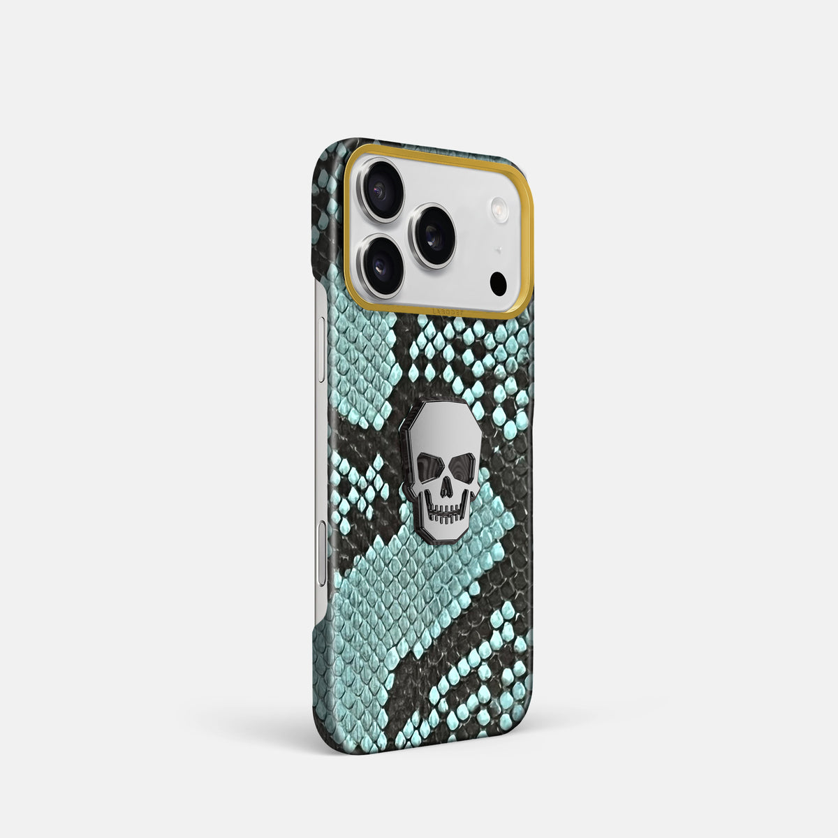 Classic Case With Titanium Skull For iPhone 18 Pro In Deluxe Python -2 | Blue-Lagoon-Gold