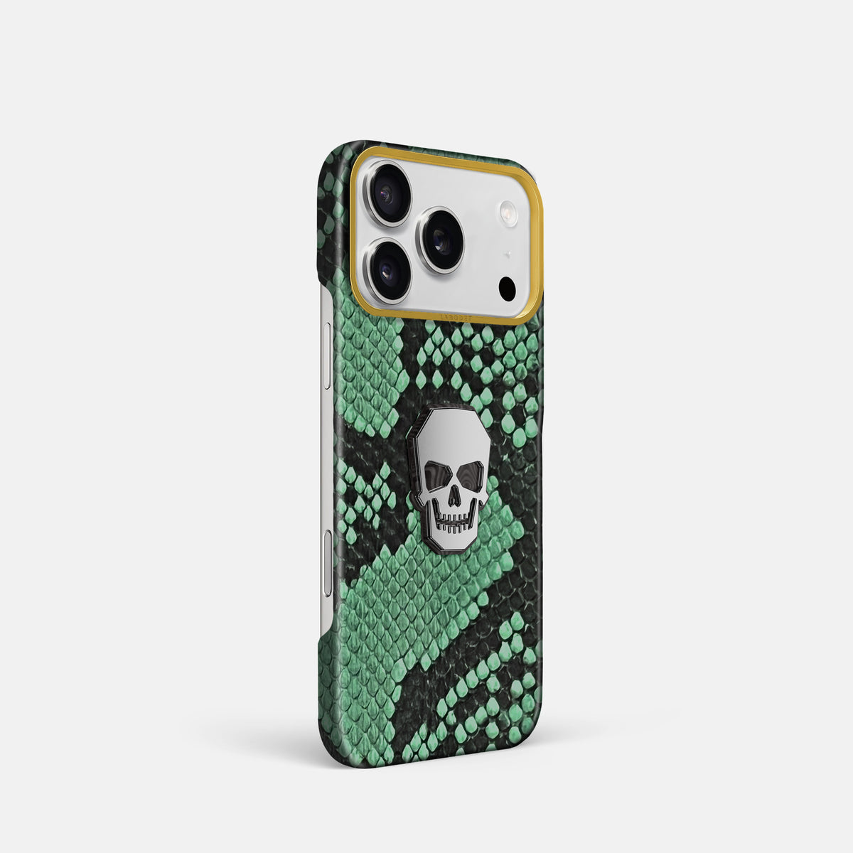 Classic Case With Titanium Skull For iPhone 18 Pro In Deluxe Python -2 | Forest-Green-Gold