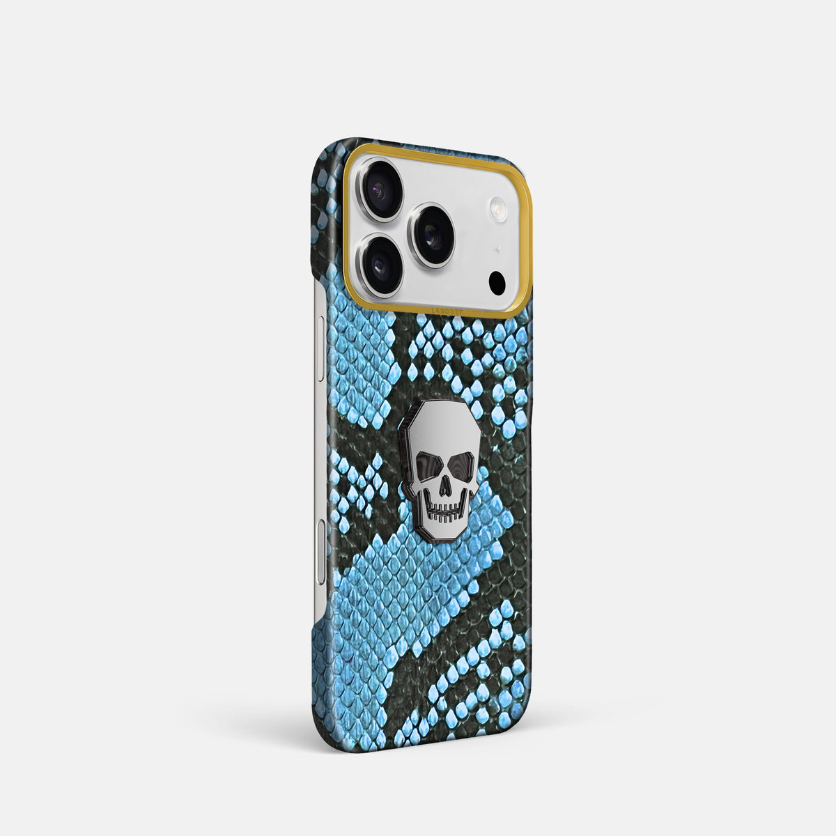 Classic Case With Titanium Skull For iPhone 18 Pro In Deluxe Python -2 | Pacific-Blue-Gold
