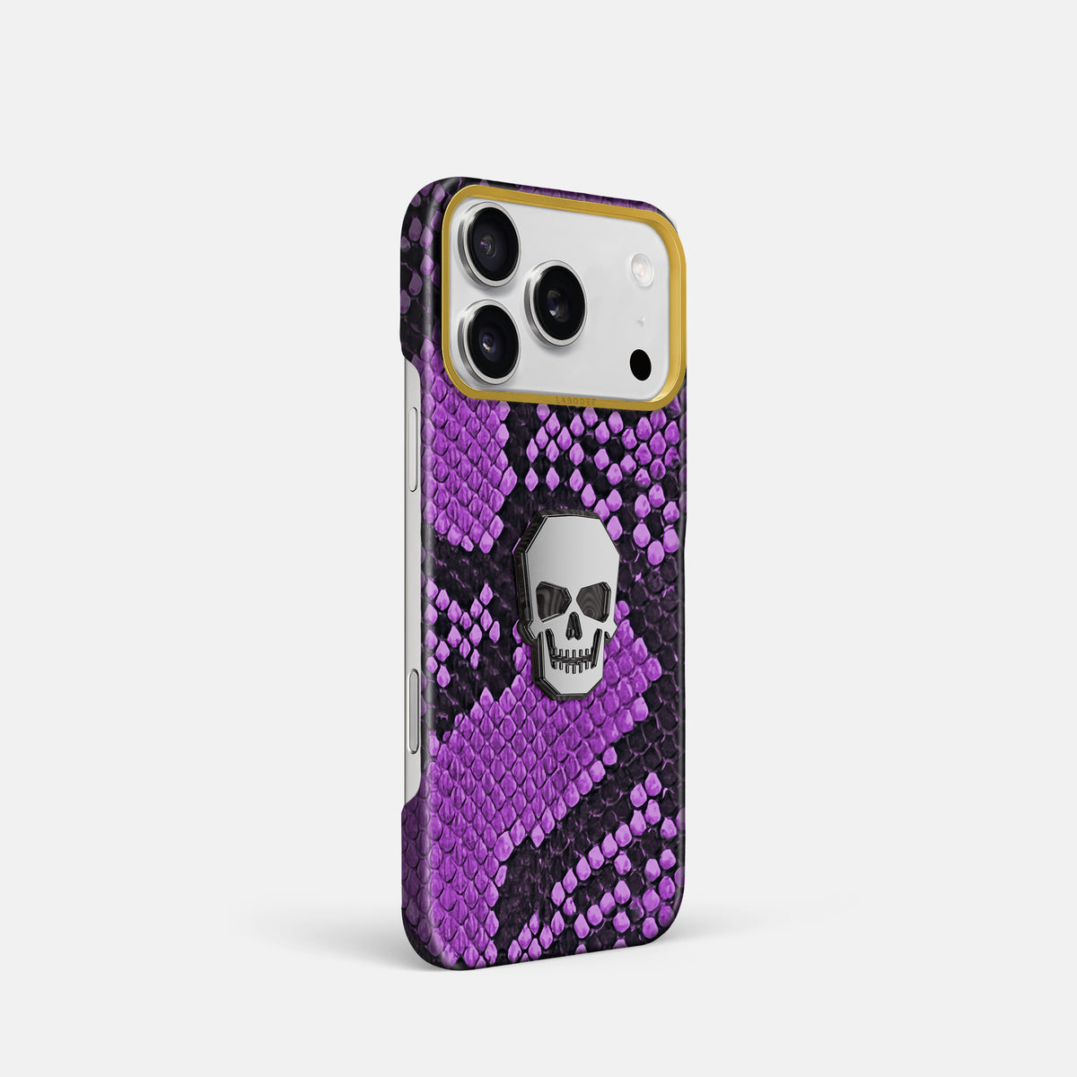 Classic Case With Titanium Skull For iPhone 18 Pro In Deluxe Python -2 | Purple-Gold