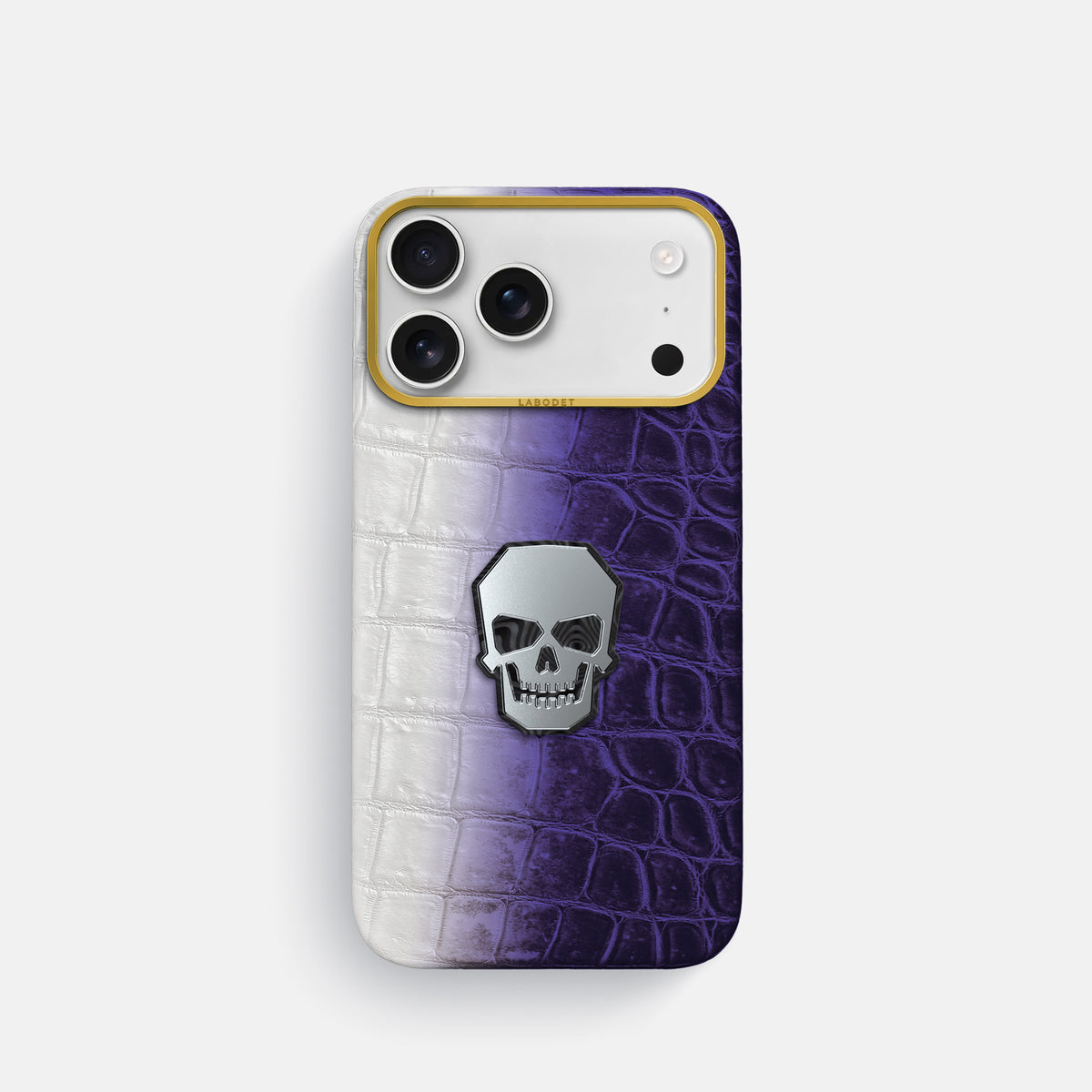 Classic Case With Titanium Skull For iPhone 18 Pro In Himalayan Crocodile -1 | Purple-Gold