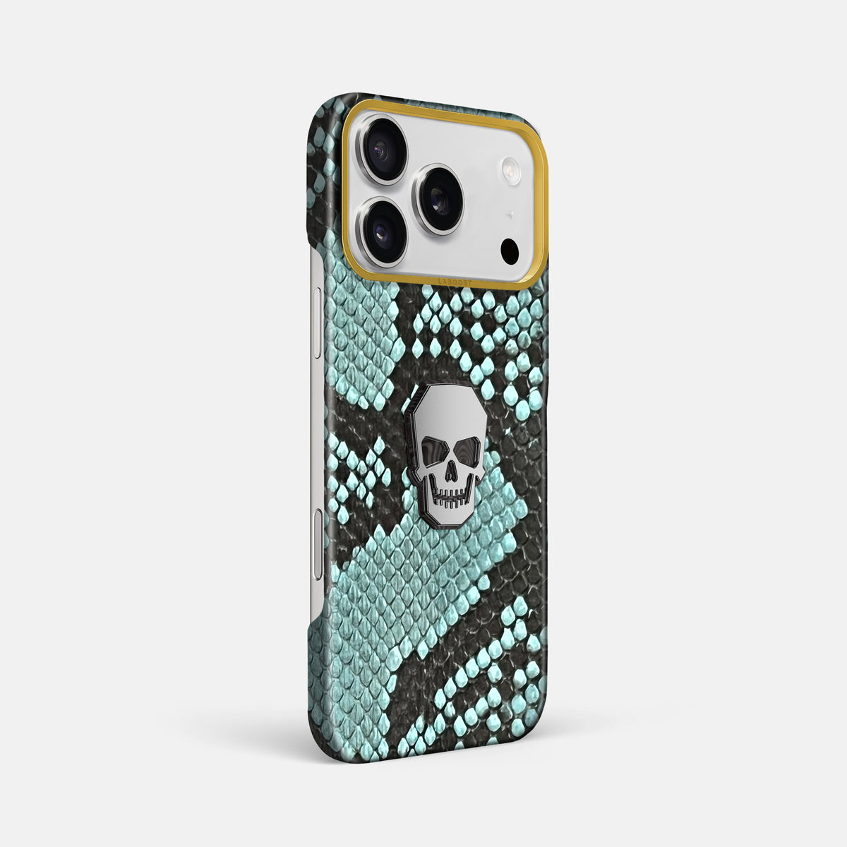 Classic Case With Titanium Skull For iPhone 18 Pro Max In Deluxe Python -2 | Blue-Lagoon-Gold