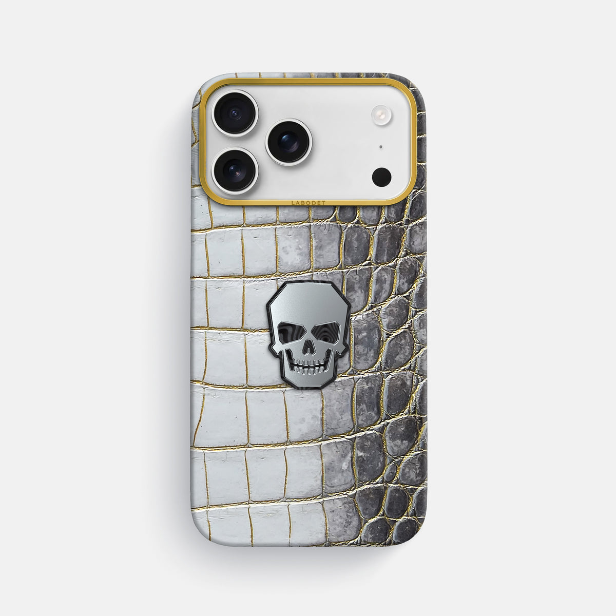 Classic Case With Titanium Skull For iPhone 18 Pro Max In Himalayan Crocodile -1 | Gold-Gold