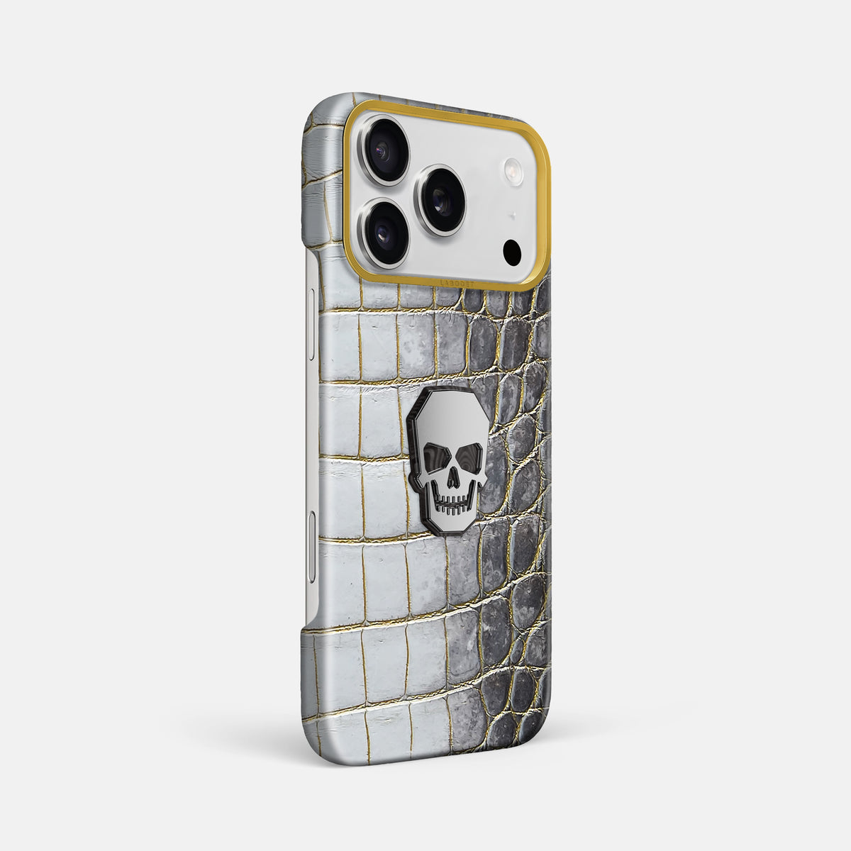 Classic Case With Titanium Skull For iPhone 18 Pro Max In Himalayan Crocodile -2 | Gold-Gold