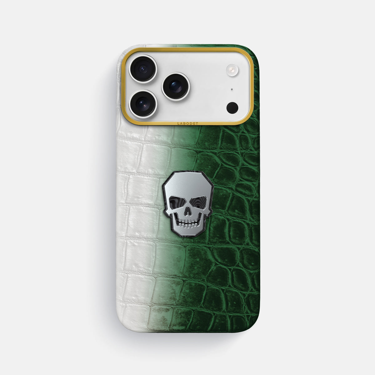 Classic Case With Titanium Skull For iPhone 18 Pro Max In Himalayan Crocodile -1 | Green-Gold