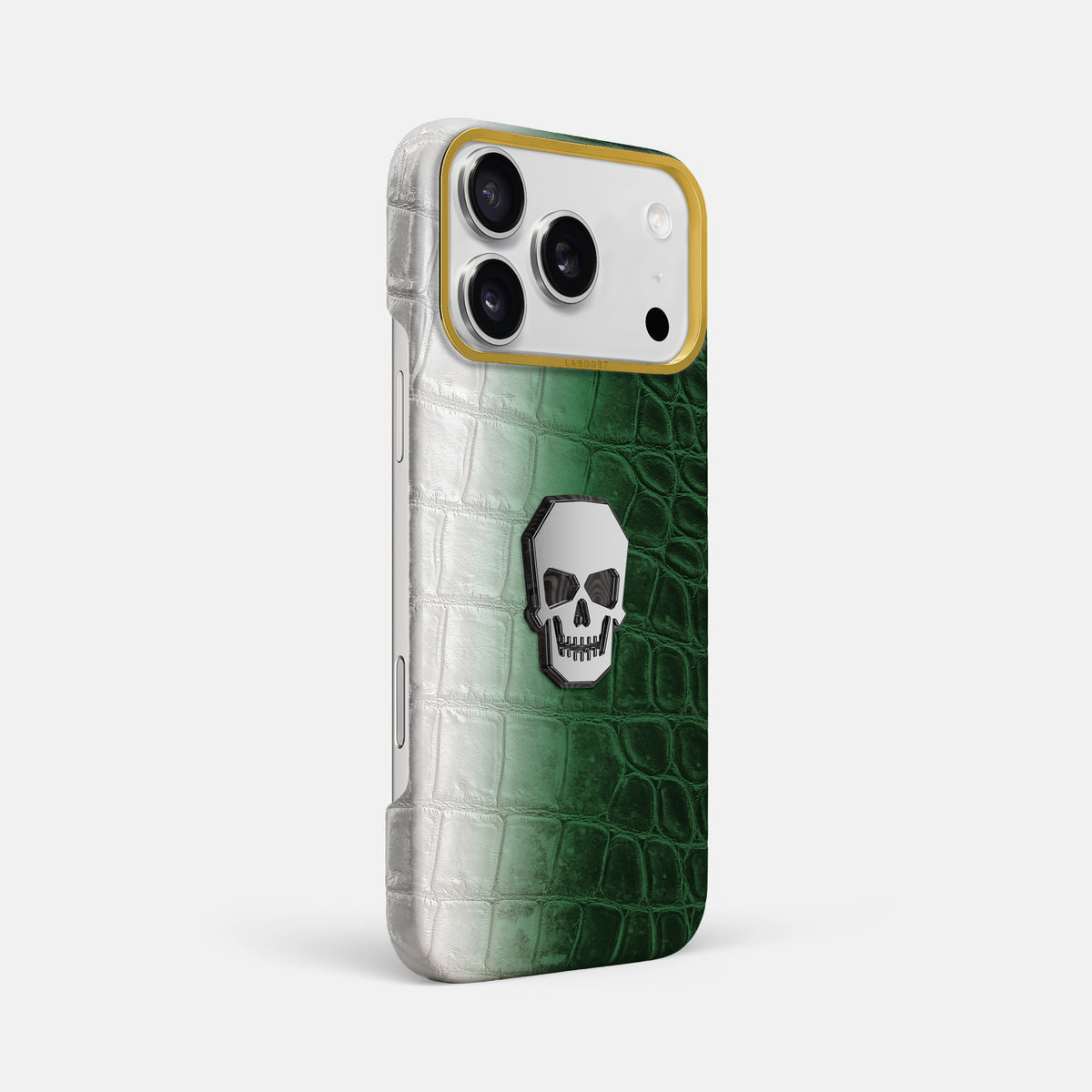 Classic Case With Titanium Skull For iPhone 18 Pro Max In Himalayan Crocodile -2 | Green-Gold