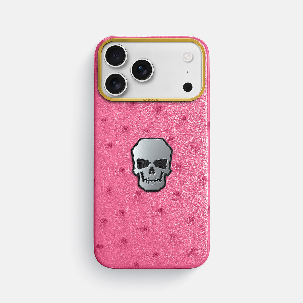 Classic Case With Titanium Skull For iPhone 18 Pro Max In Ostrich -1 | Pink-Gold