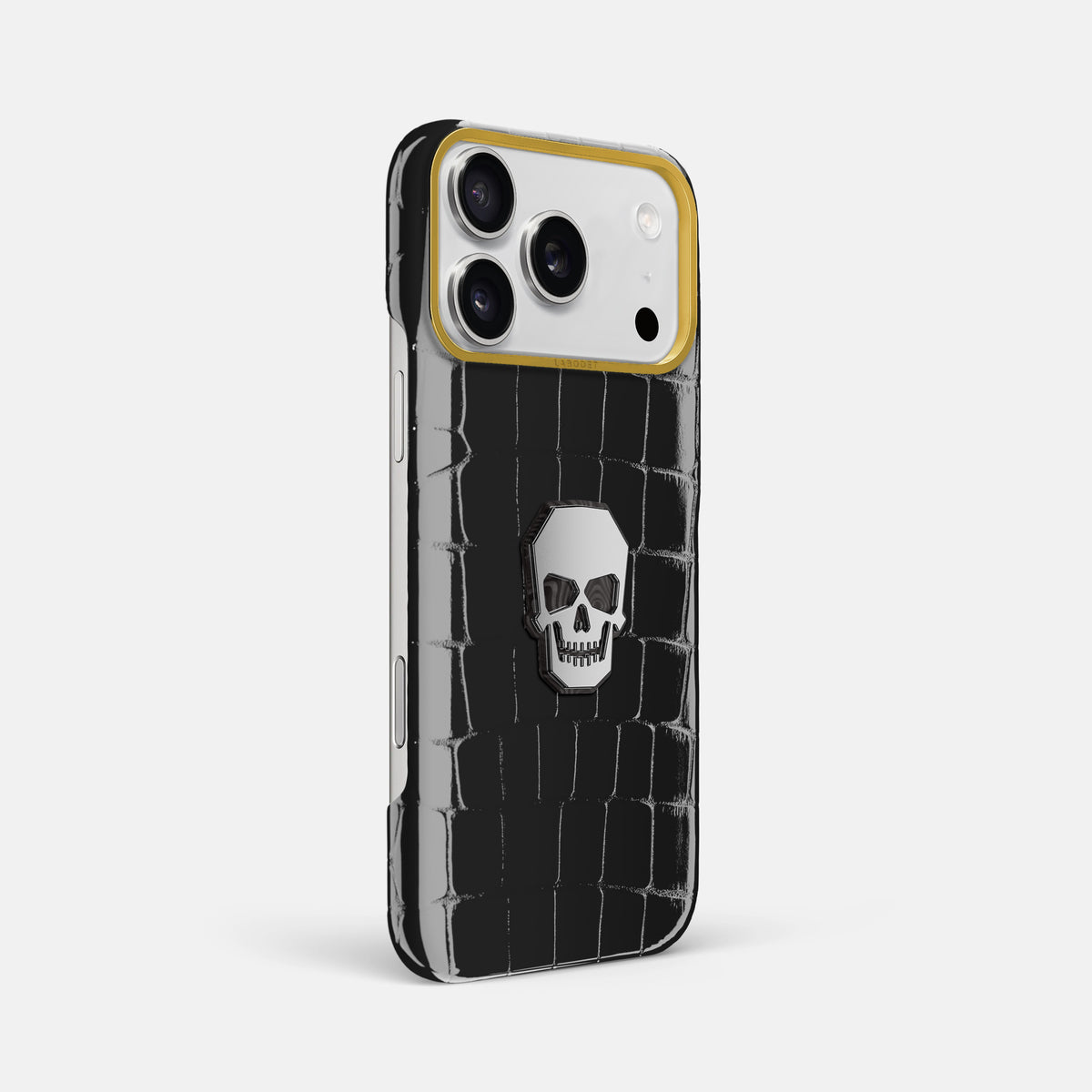 Classic Case With Titanium Skull For iPhone 18 Pro Max In Shiny Alligator -2 | Black-Gold