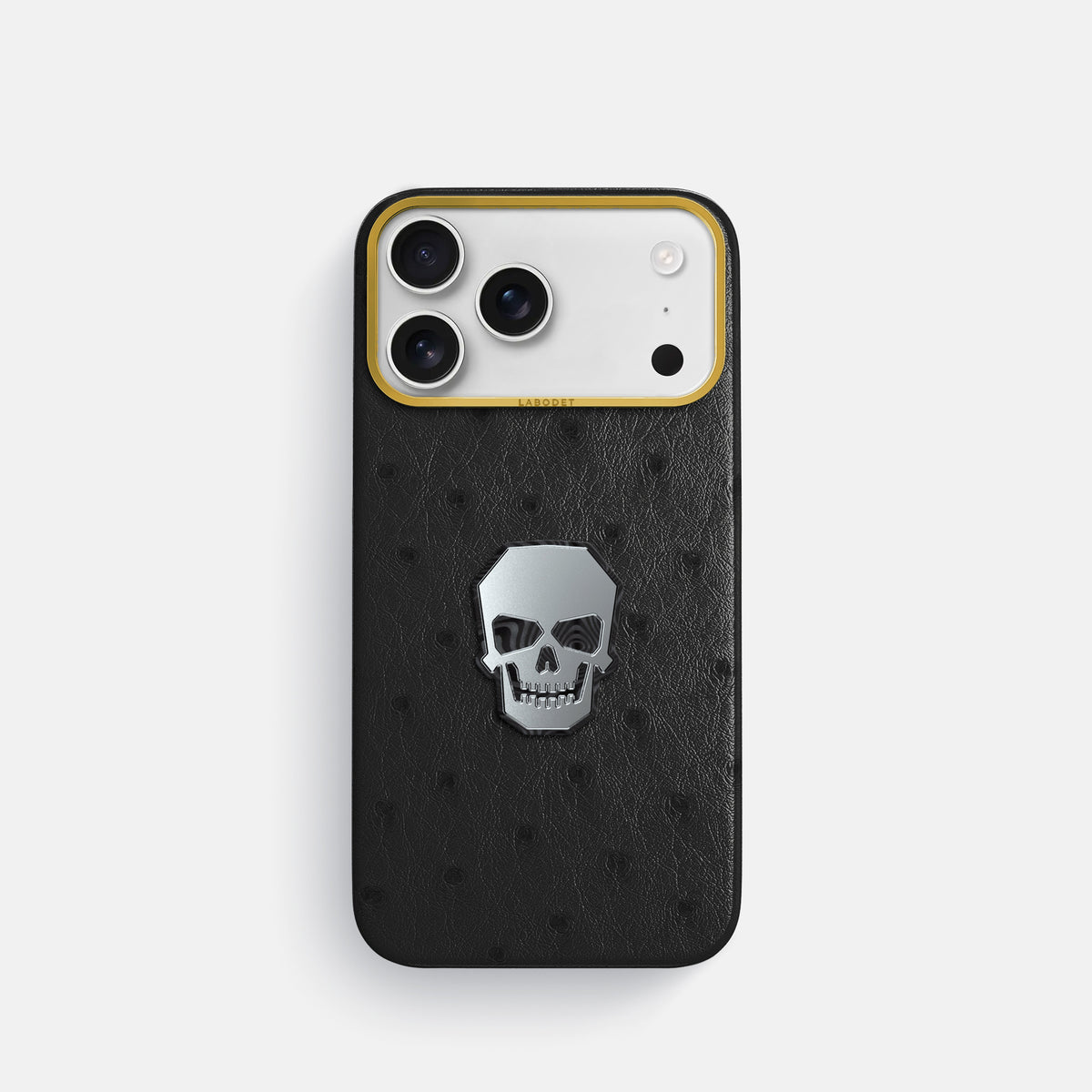 Classic Case With Titanium Skull For iPhone 18 Pro In Ostrich -1 | Black-Gold