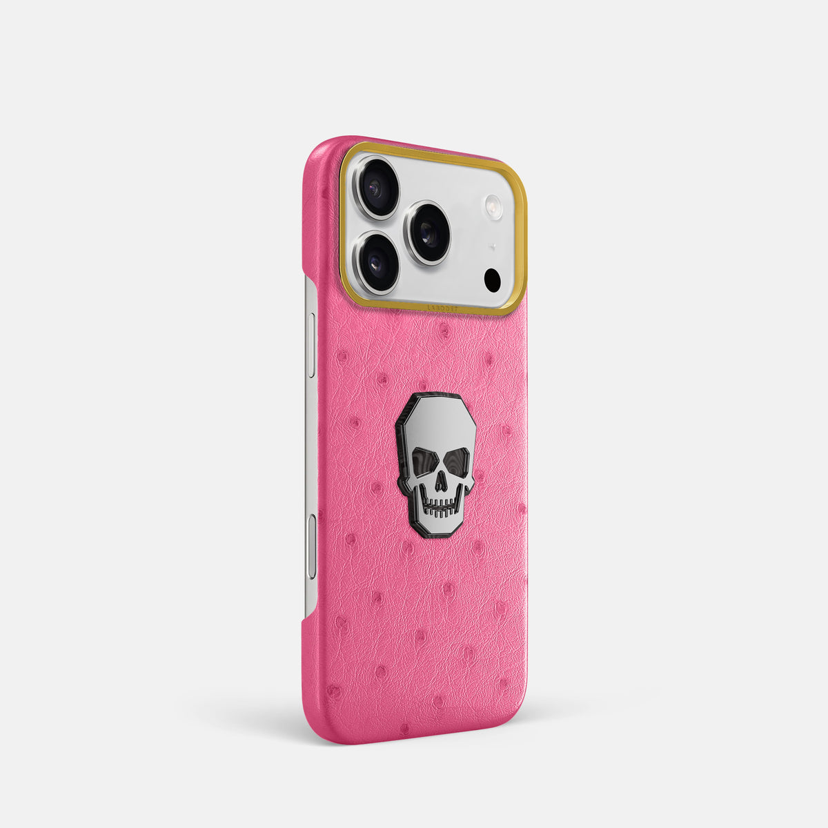 Classic Case With Titanium Skull For iPhone 18 Pro In Ostrich -2 | Pink-Gold
